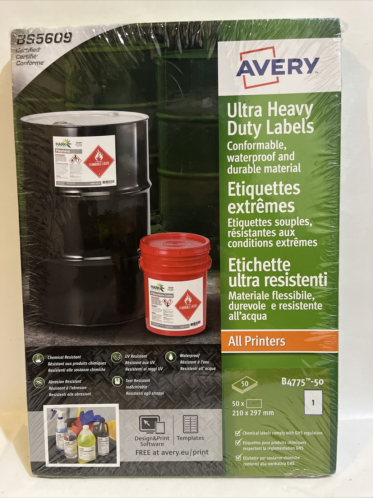 Avery B4775 Ultra Heavy Duty /resistenti Labels 210 X 297 Mm 1 Label X 50 Sheet