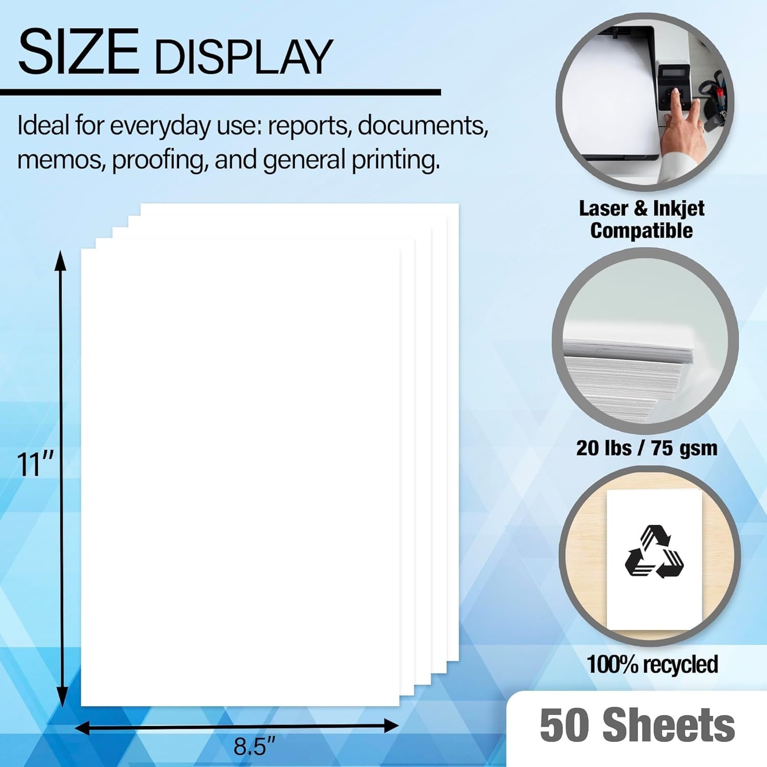 Eco-Friendly Biodegradable Printer Paper – 50 Sheets 8.5″ x 11″ White Finish