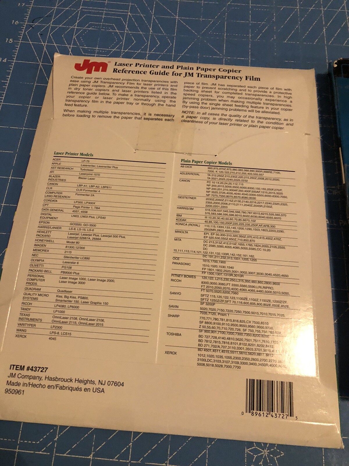 Transparency Film Printer Paper 71 Sheets 3M & JM for Copiers & Laser Printers
