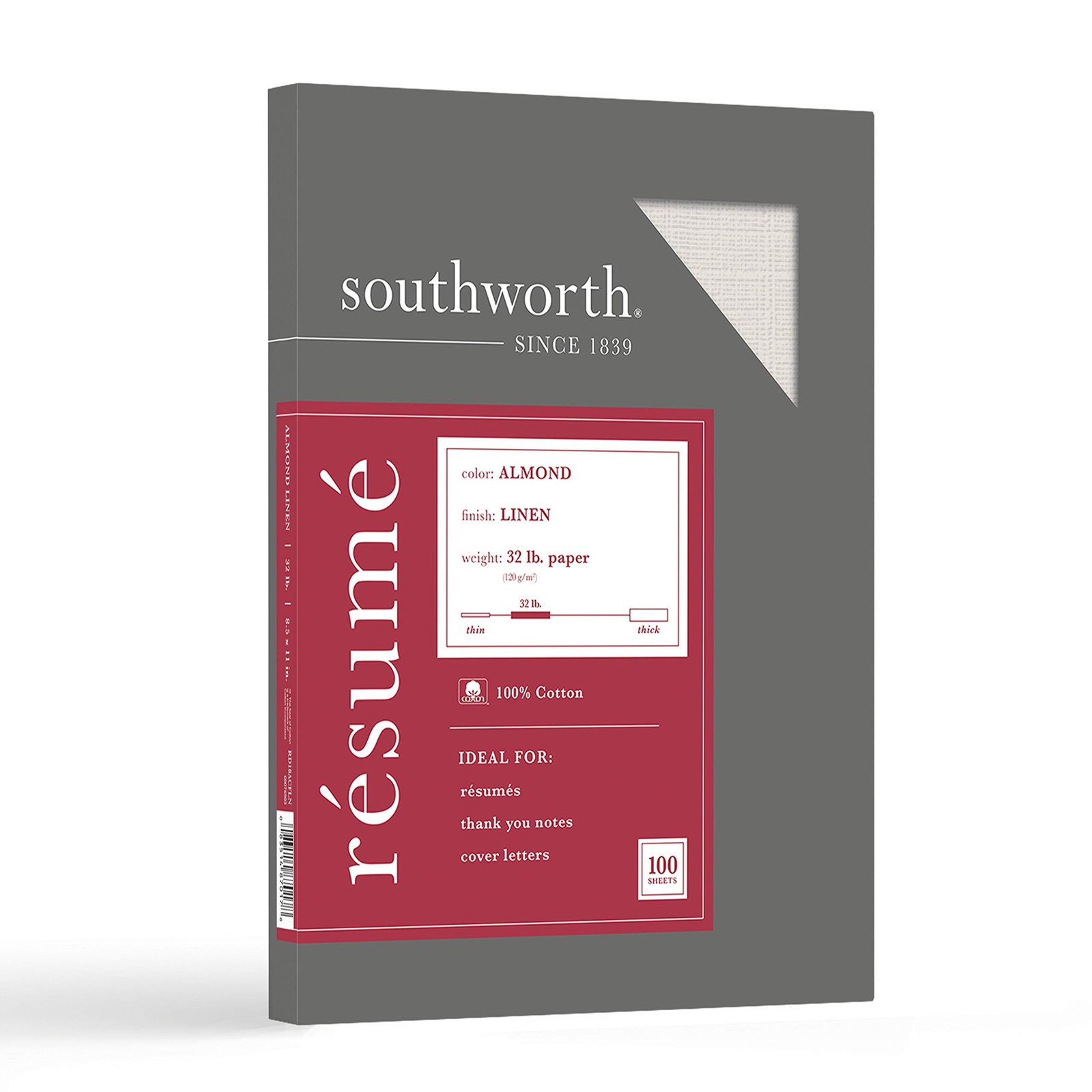 Southworth RD18ACFLN 100% Cotton Linen Resume Paper Almond 32 lbs. 81/2 x 11 …