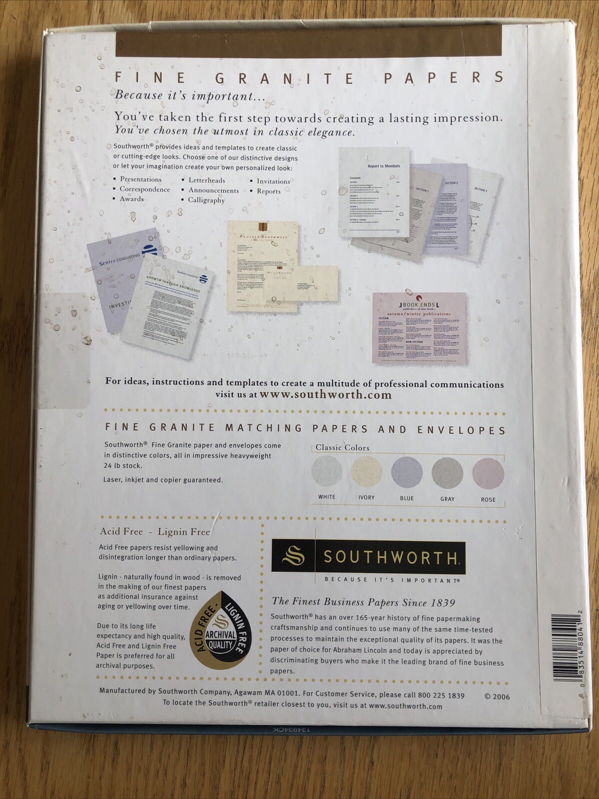 Southworth 25% Cotton Fine Granite Paper, 8.5″ x 11″, Ivory 24# Watermarked