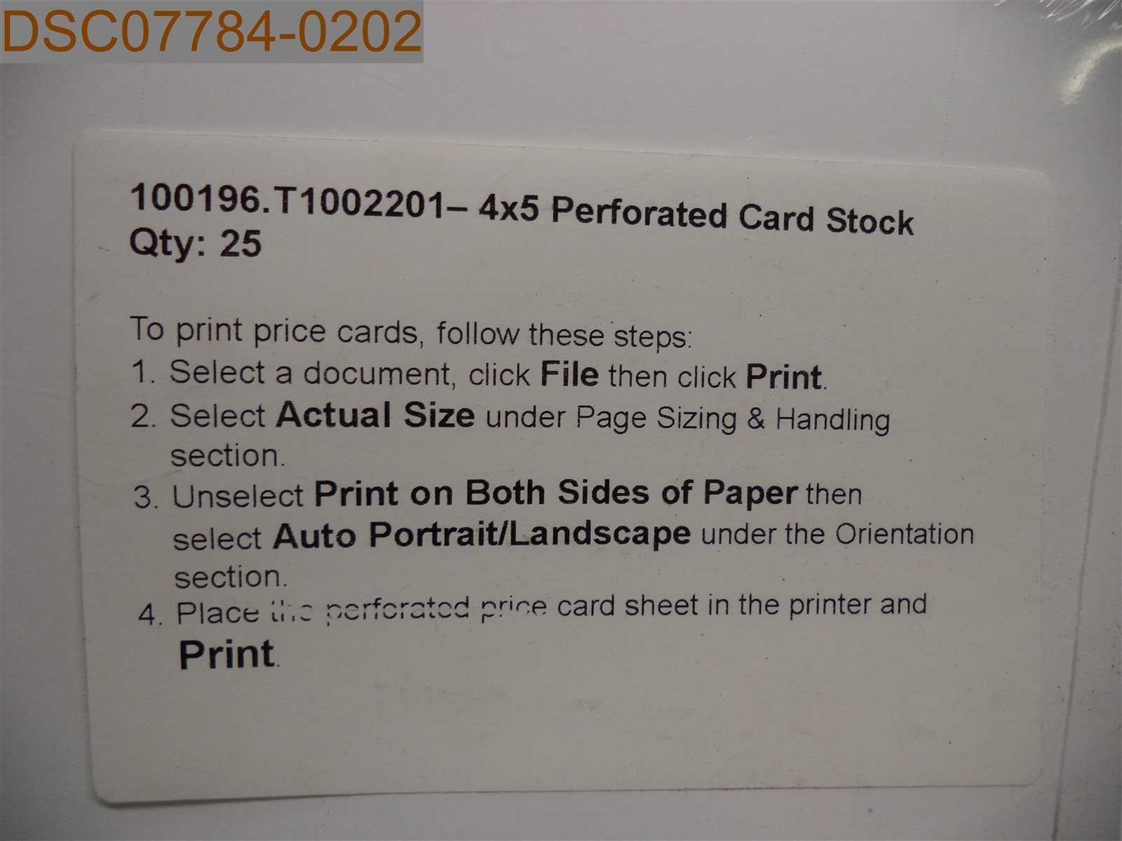QTY = 50 SHEETS (2 packs of 25): 4×5 Perforated Cardstock, 100196.T1002201