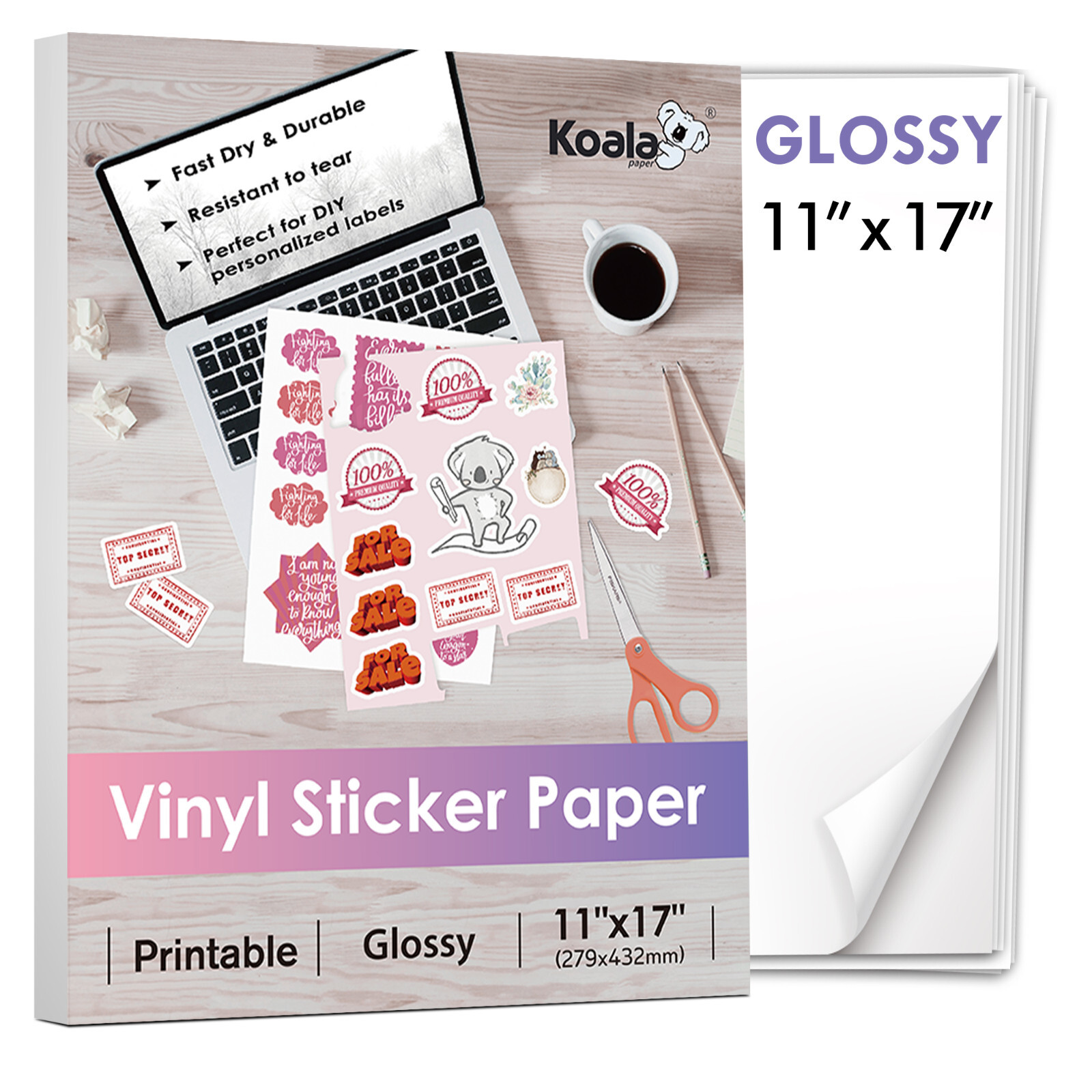 Lot Koala Printable Vinyl Sticker Paper 11×17 Glossy Waterproof for Inkjet Laser