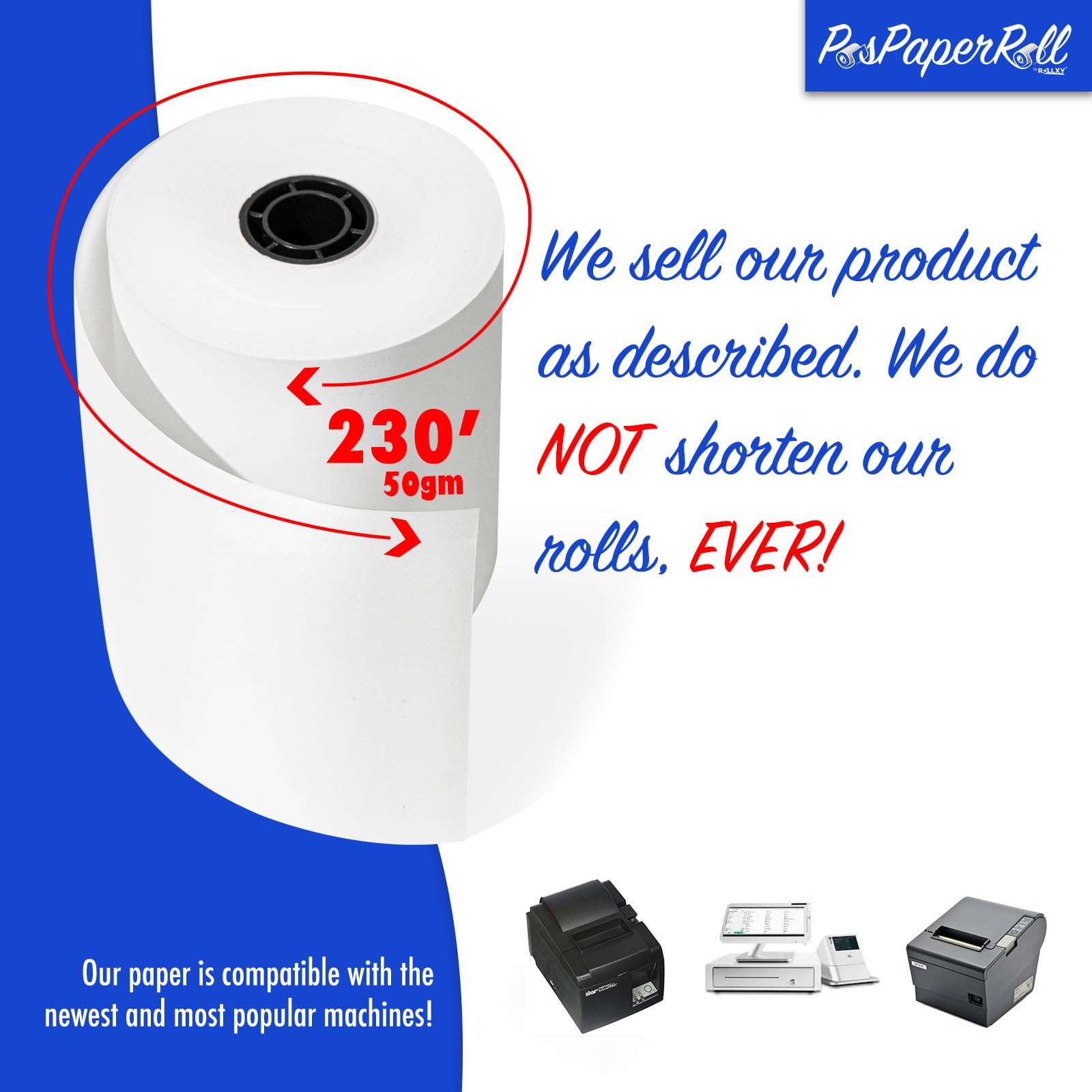 3-1/8 X 230 Thermal Paper Compatible with Star CT-S300 Tsp 100 BPA Free White