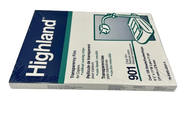 100 Sheets 901 Clear 3M Highland Transparency Film Copier Projector 8 1/2 x 11”