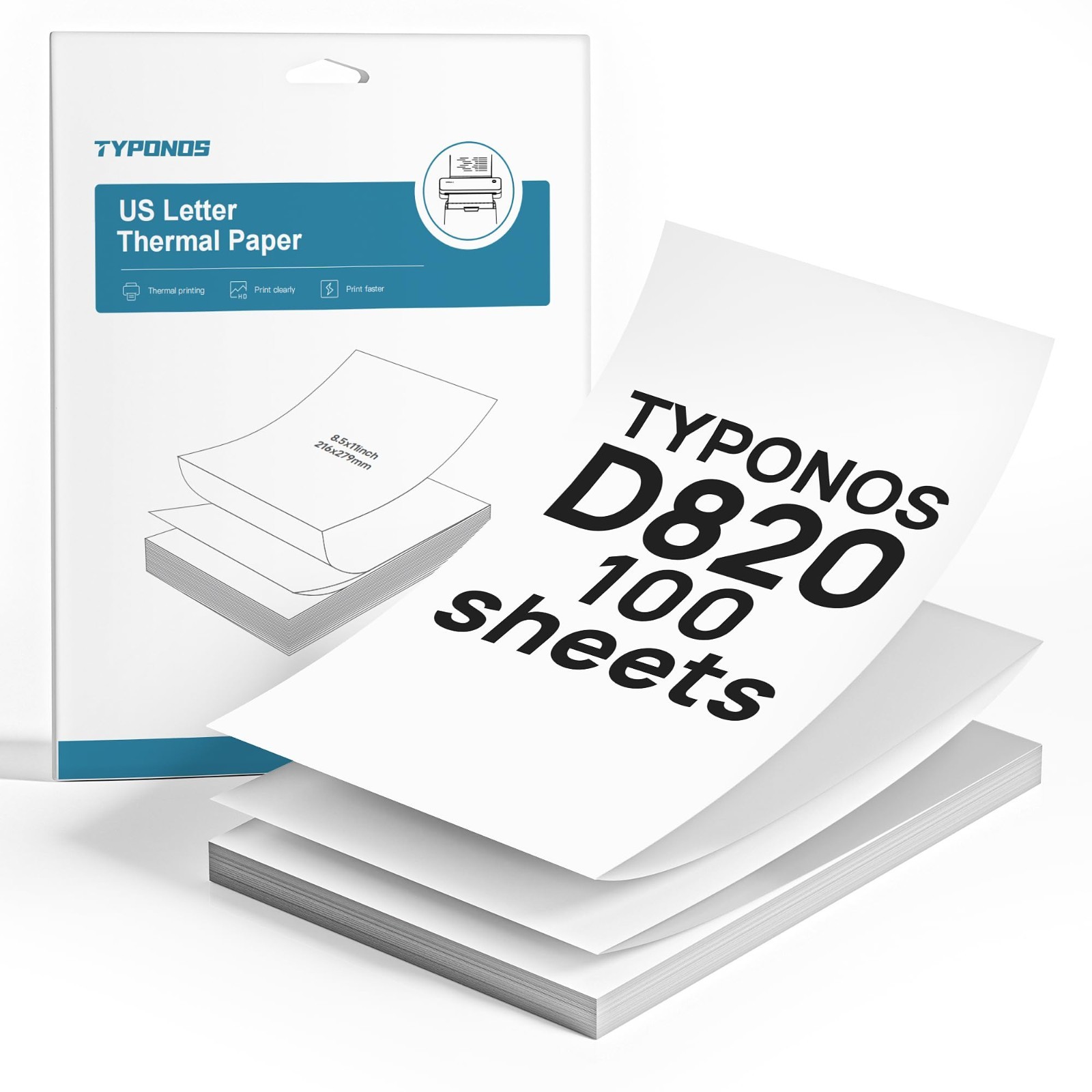 Continuous Thermal Printer Paper 8.5×11″ US Letter Size, 100 Sheets for D820 Pri