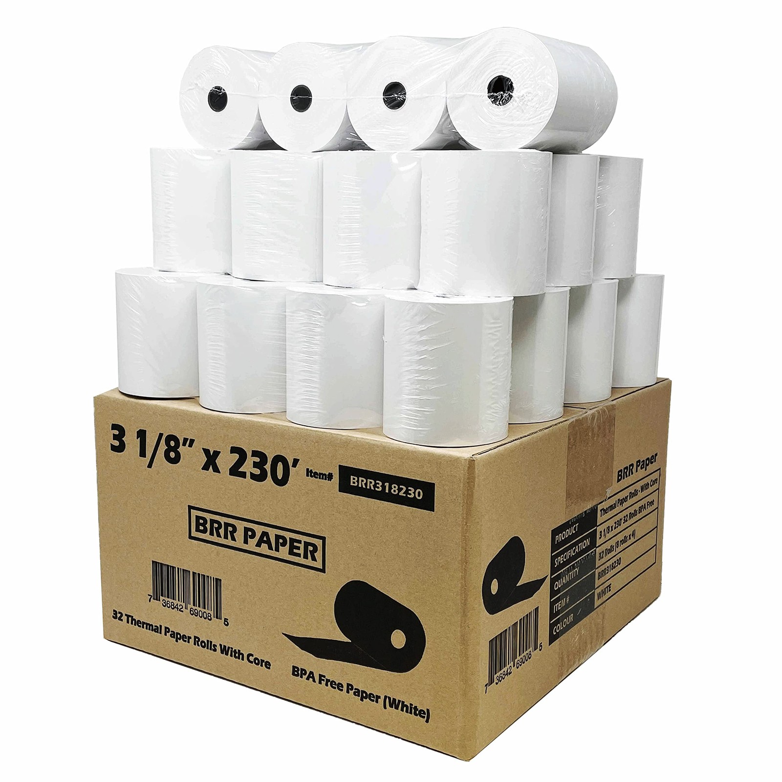 (32 Rolls – 55 GSM) 3 1/8 x 230 Thermal Paper Receipt (Solid Tube white