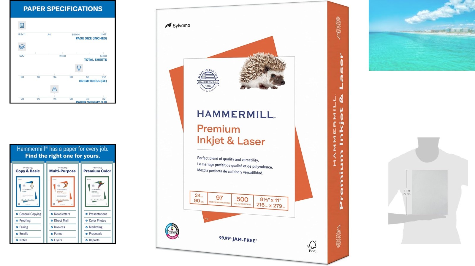 500 Count Inkjet & Laser Printer Paper, 24 Lb, 97 Brightness – Acid-Free