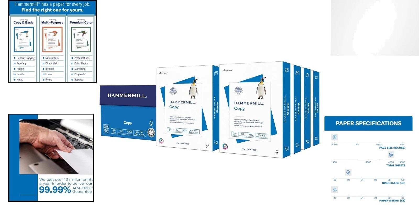 High-Quality 20 lb Printer Paper, 8.5 x 11, 4000 Sheets – ColorLok Tech Included