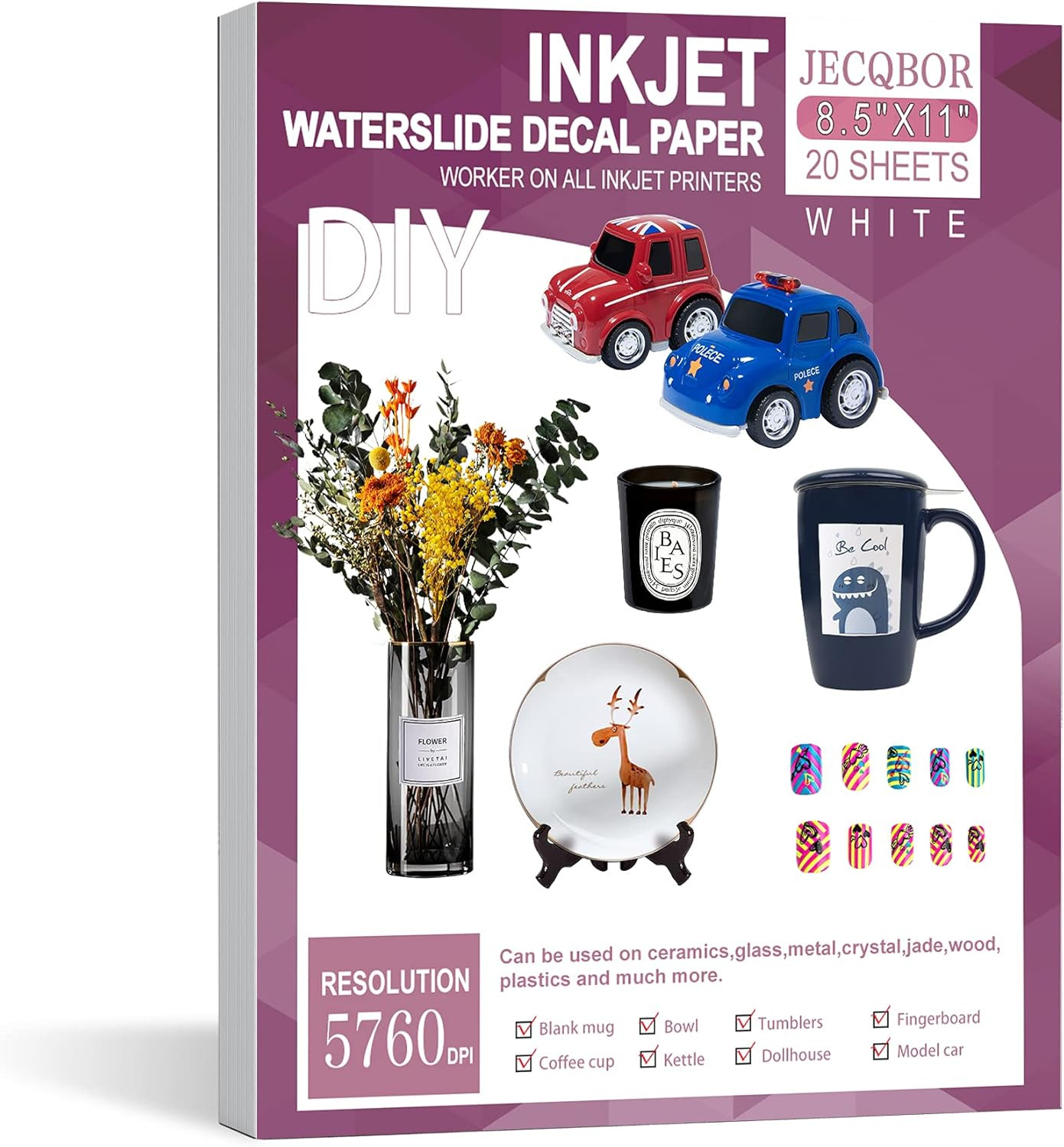 20 Sheets Inkjet Waterslide Decal Paper for Dark & Light Colors, 8.5×11 Inch