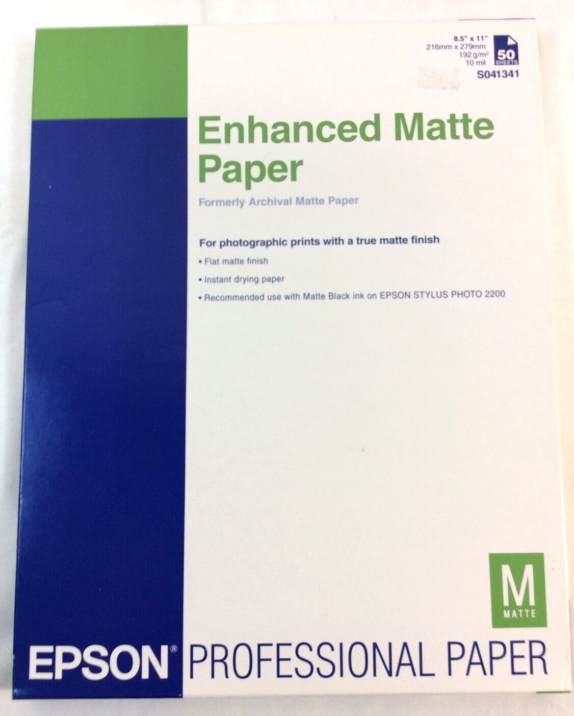 EPSON S041341 Enhanced Matte Paper (Archival Matte Paper) Professional 8.5 x 11
