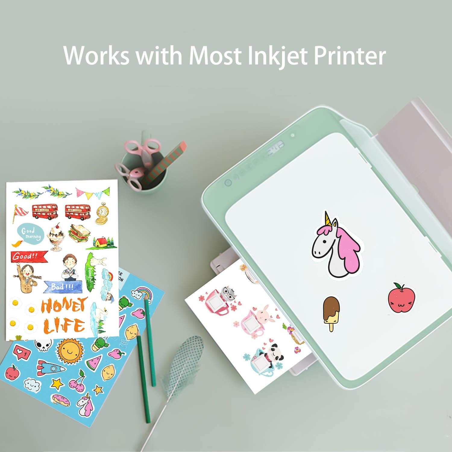 Gwybkq Premium Printable Vinyl Sticker Paper for Inkjet Printer,80 Sheets Mat…