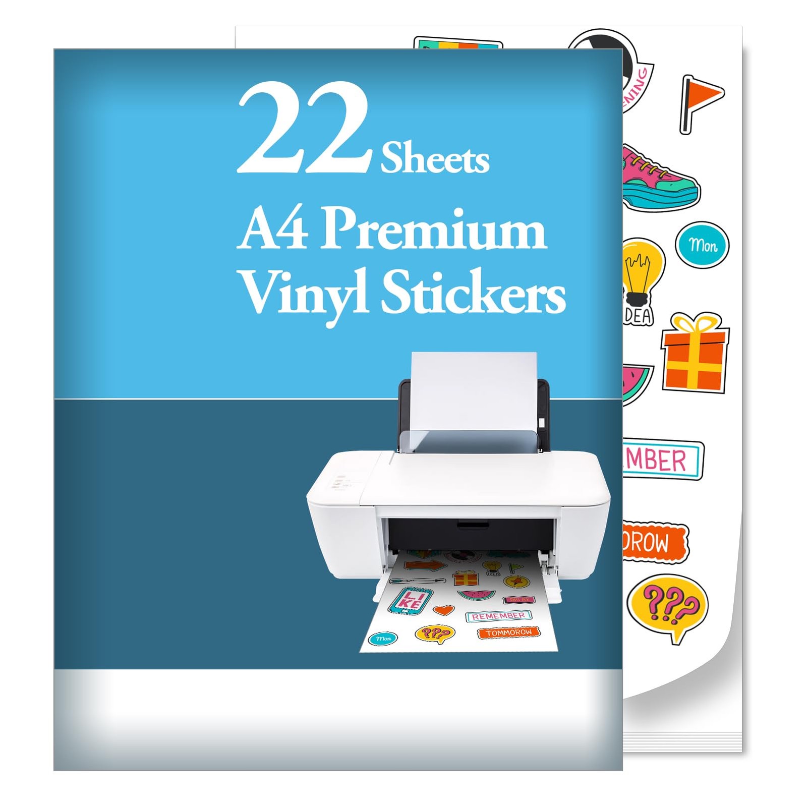 22xA4 Inkjet PREMIUM Vinyl Sticker Wrap Printable, White, Glossy, Self C…