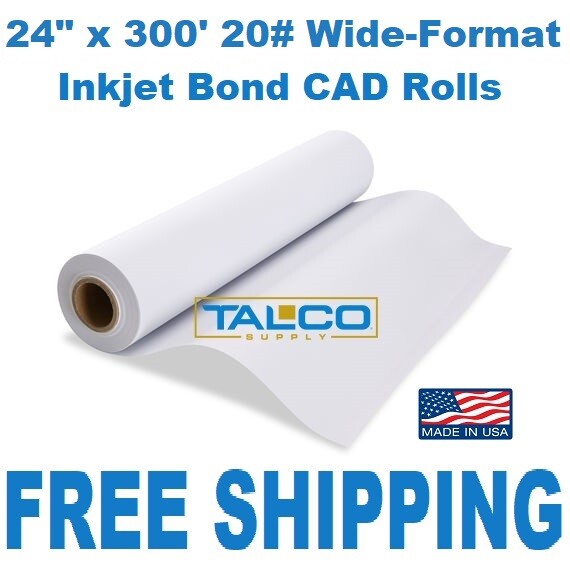 (1) 24” x 300′ 20# Bond Wide-Format Plotter Paper CAD Roll ~FAST FREE SHIPPING~