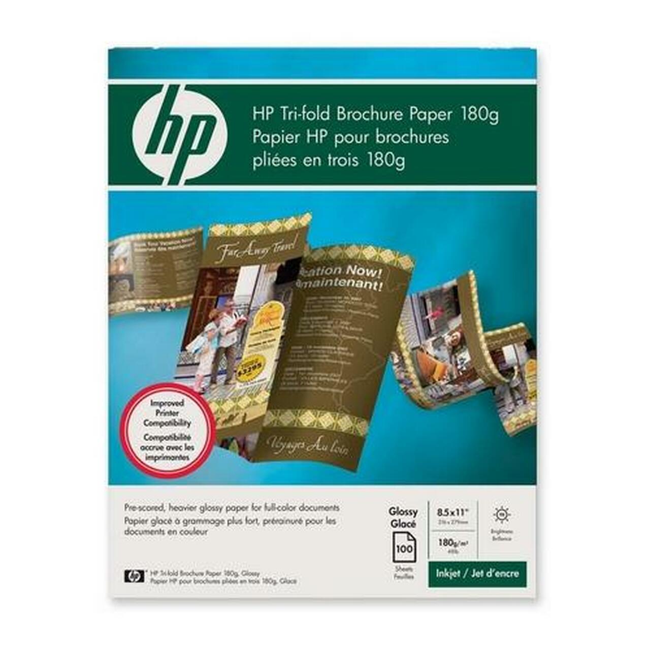 HP C7020A Inkjet Tri-Fold Brochure Paper Glossy 100 Sheets 8.5”x11” New