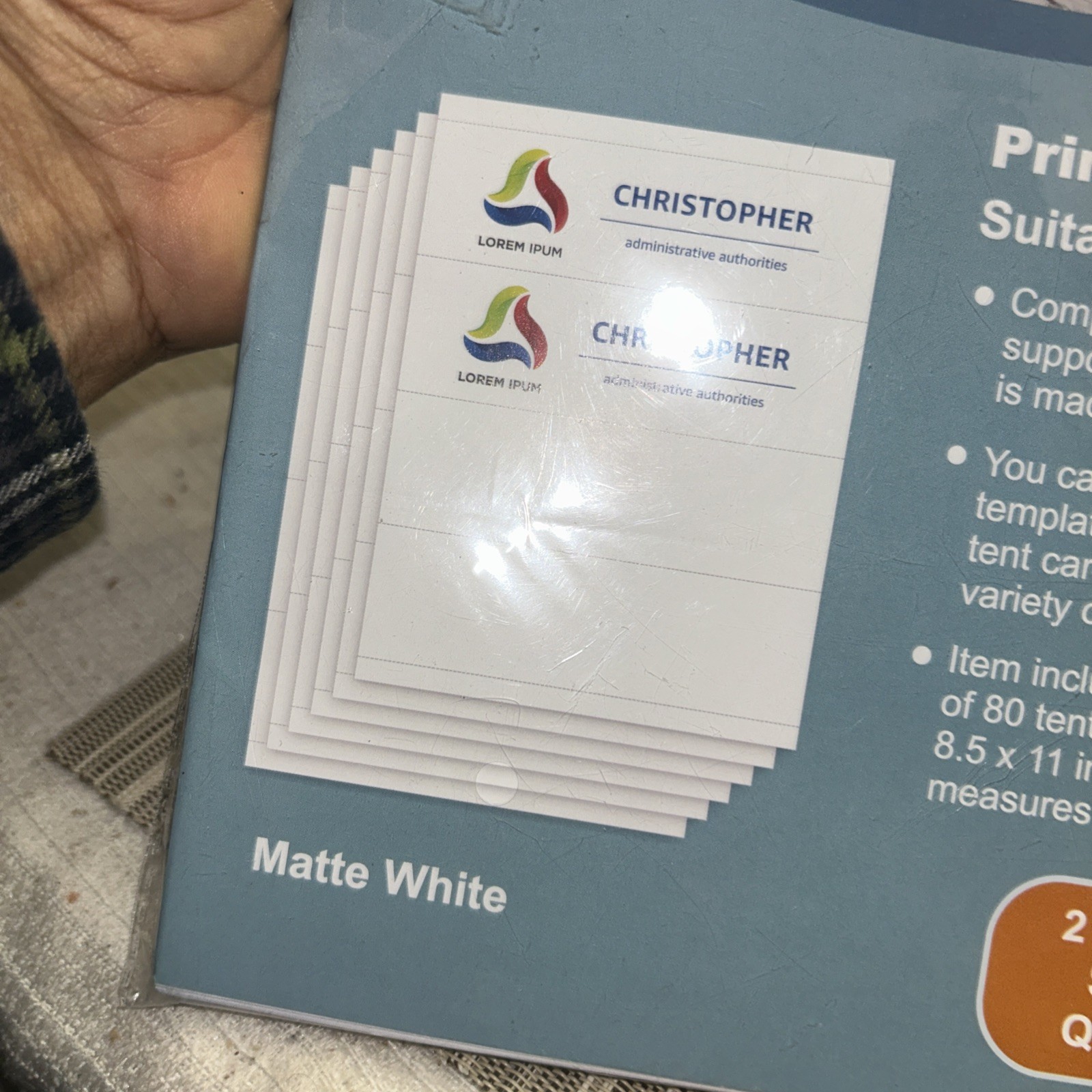2 X MaxGear Printable Tent 80 Card 2.5” X 8.5” 40 Sheets Matte White Temp. 5305