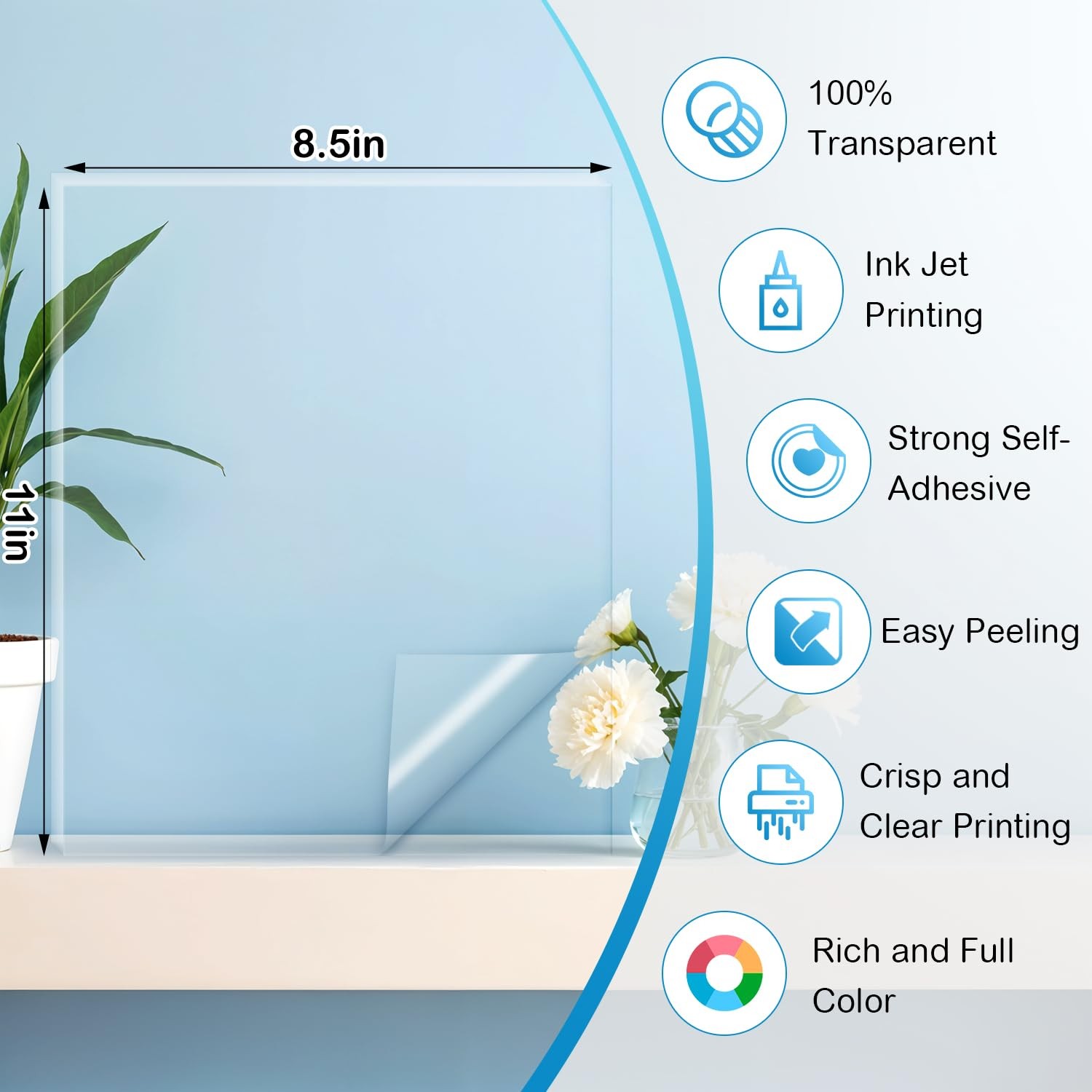 Premium Printable Vinyl Sticker Paper for Inkjet & Laser Printer, 100% Transp…