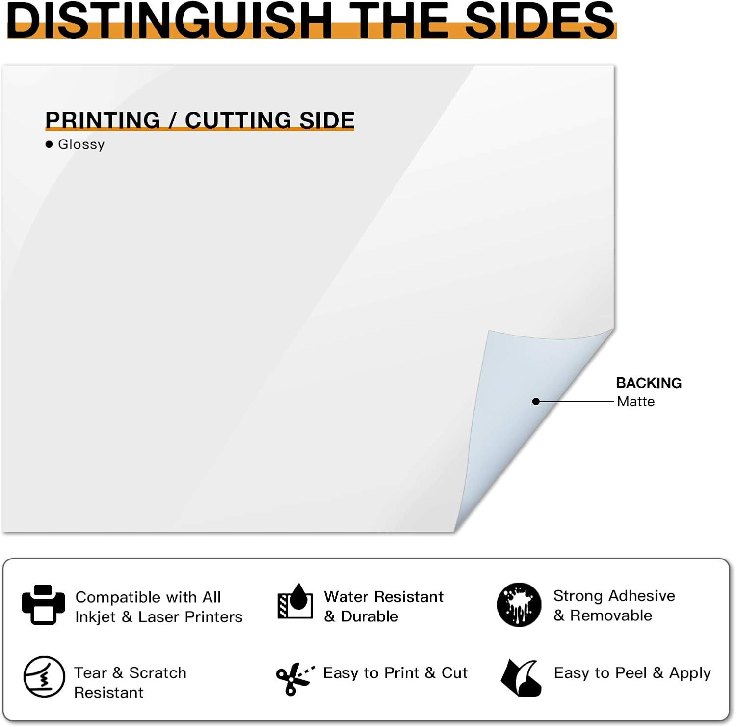 Printable Vinyl for Inkjet Printer & Laser Printer – 40 Pcs Glossy White Waterpr