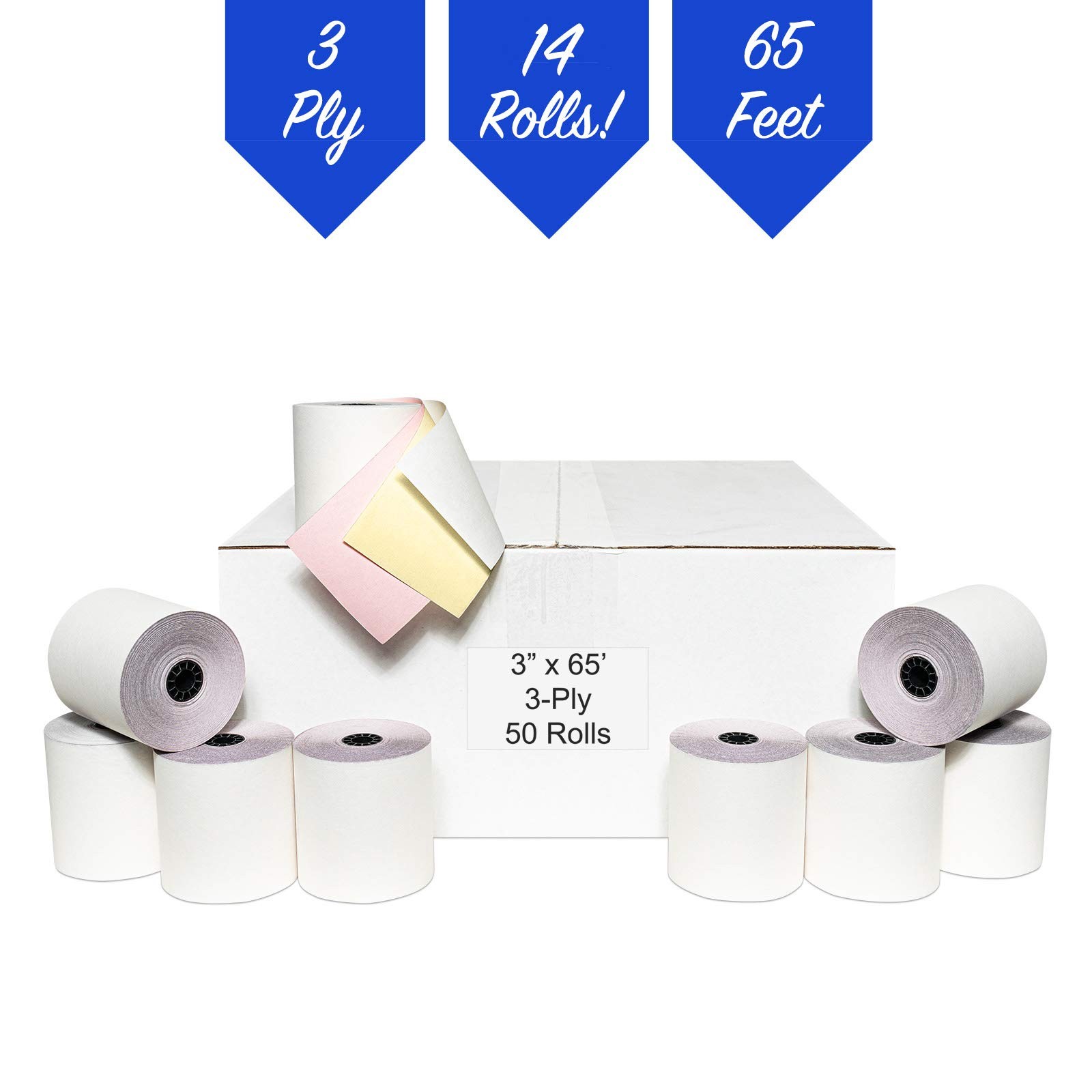 3″ x 165′ Cash Register 1 Ply Blended Bond Printer Pos Paper x 165′, White