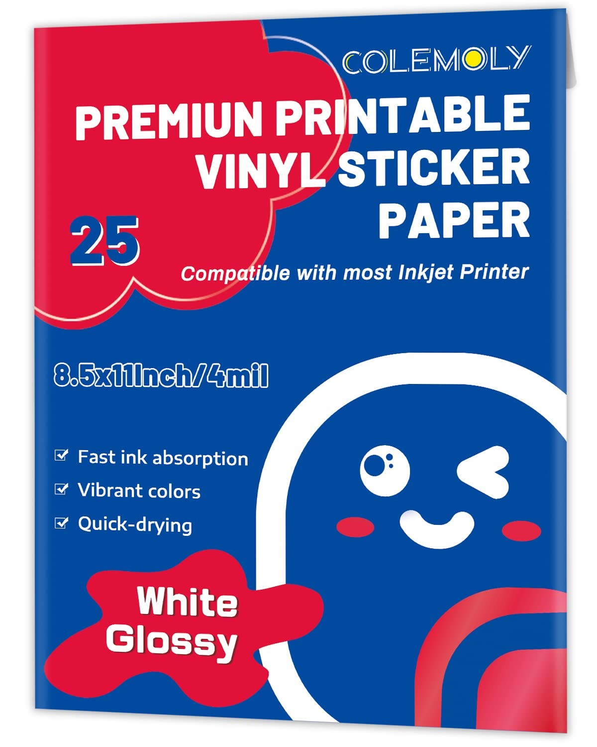 Glossy Sticker Paper Printable Vinyl for Inkjet Printer Adhesive White Decals…