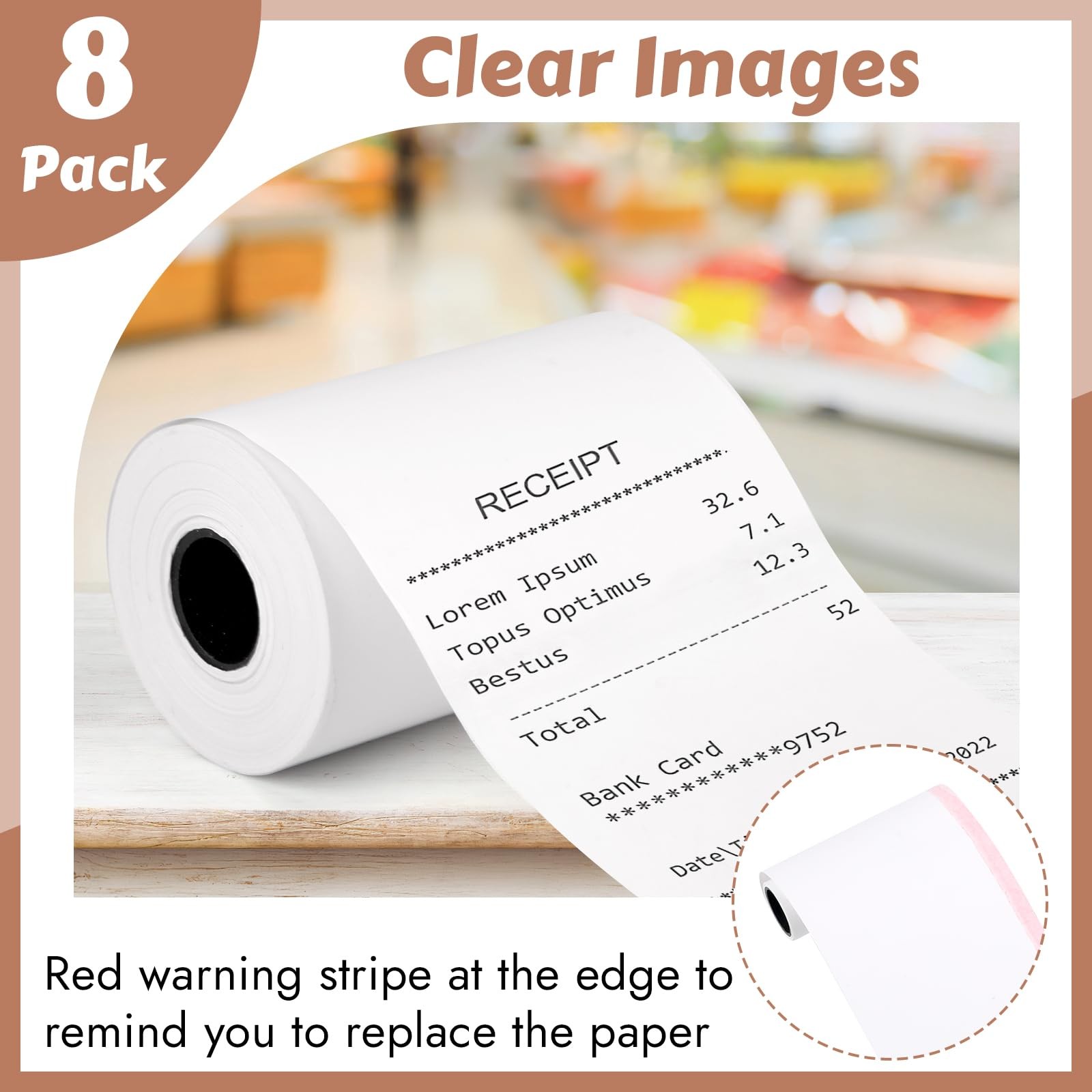 (8 Rolls) 2 1/4″ x 55′ Thermal Receipt Paper, Compatible with Most white