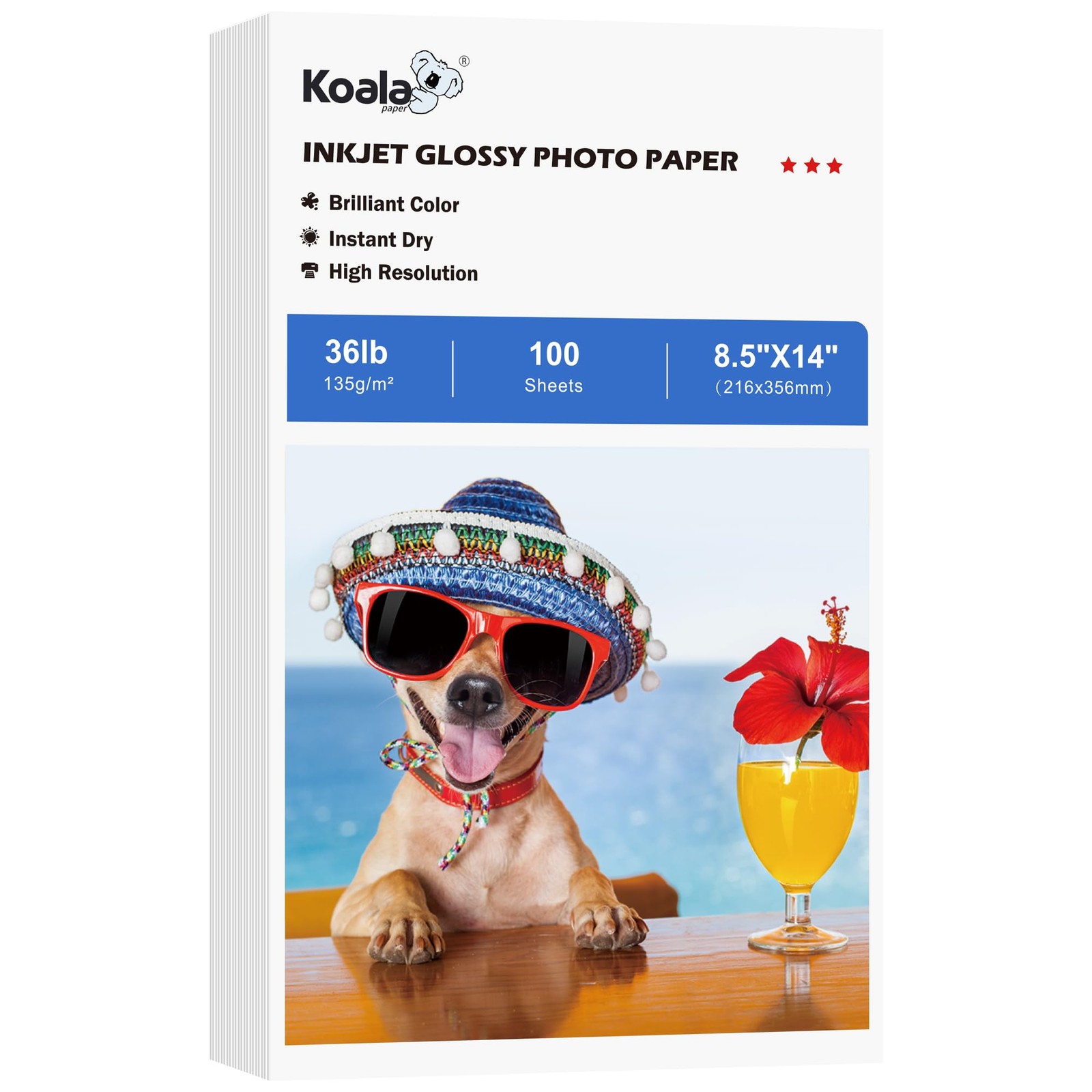 100 PCS Koala Glossy Thin Photo Paper 8.5×14 Inch Legal Size 36lb Inkjet Dye