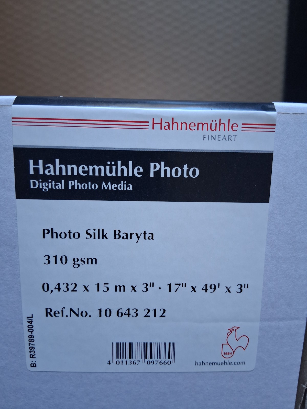 Hahnemuhle Photo Paper Silk Baryta 310 gsm 17″x49’x3″ Roll