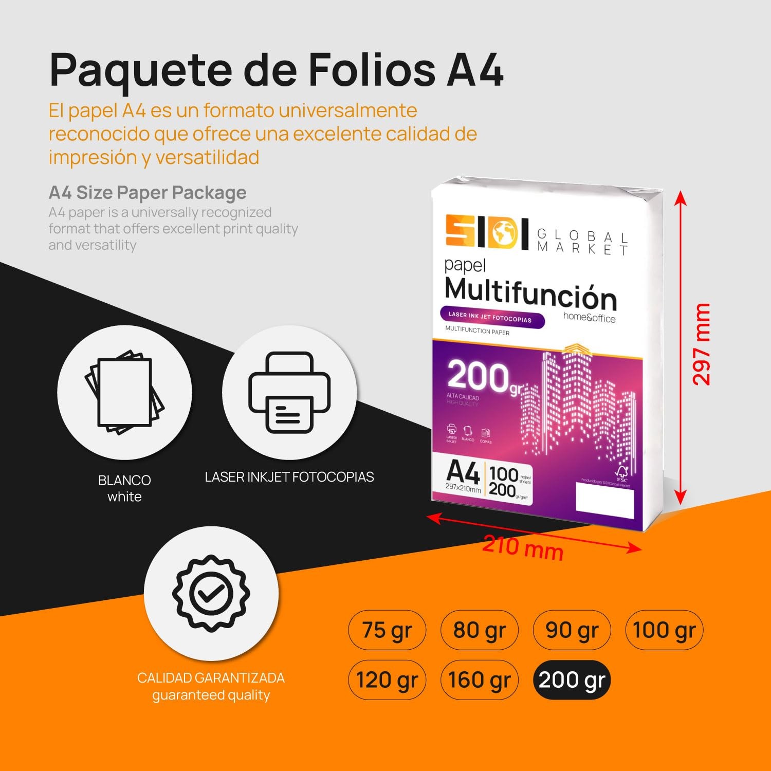 A4 Paper, Sheet of 200g, Printer Paper, Pack for School, Work or Pri…