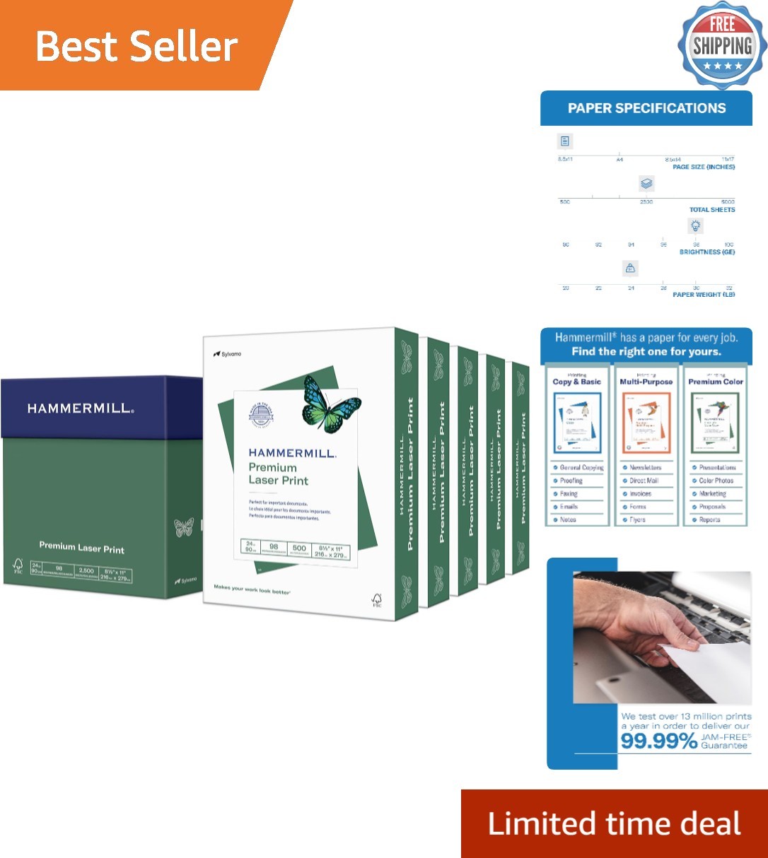 Superior Quality Laser Printer Paper – 8.5×11, 2500 Sheets, Jam-Free Guarantee