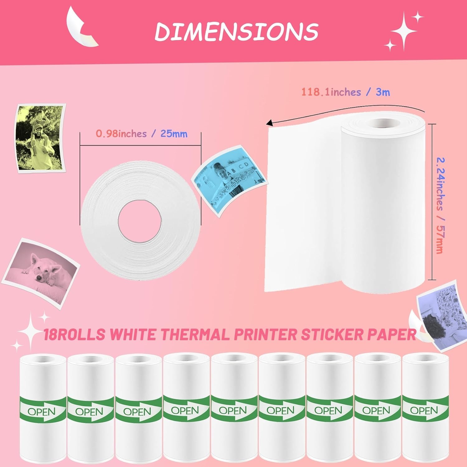 18 Rolls Mini Thermal Printer Sticker Paper, High-Contrast Sticker Paper | Mi…