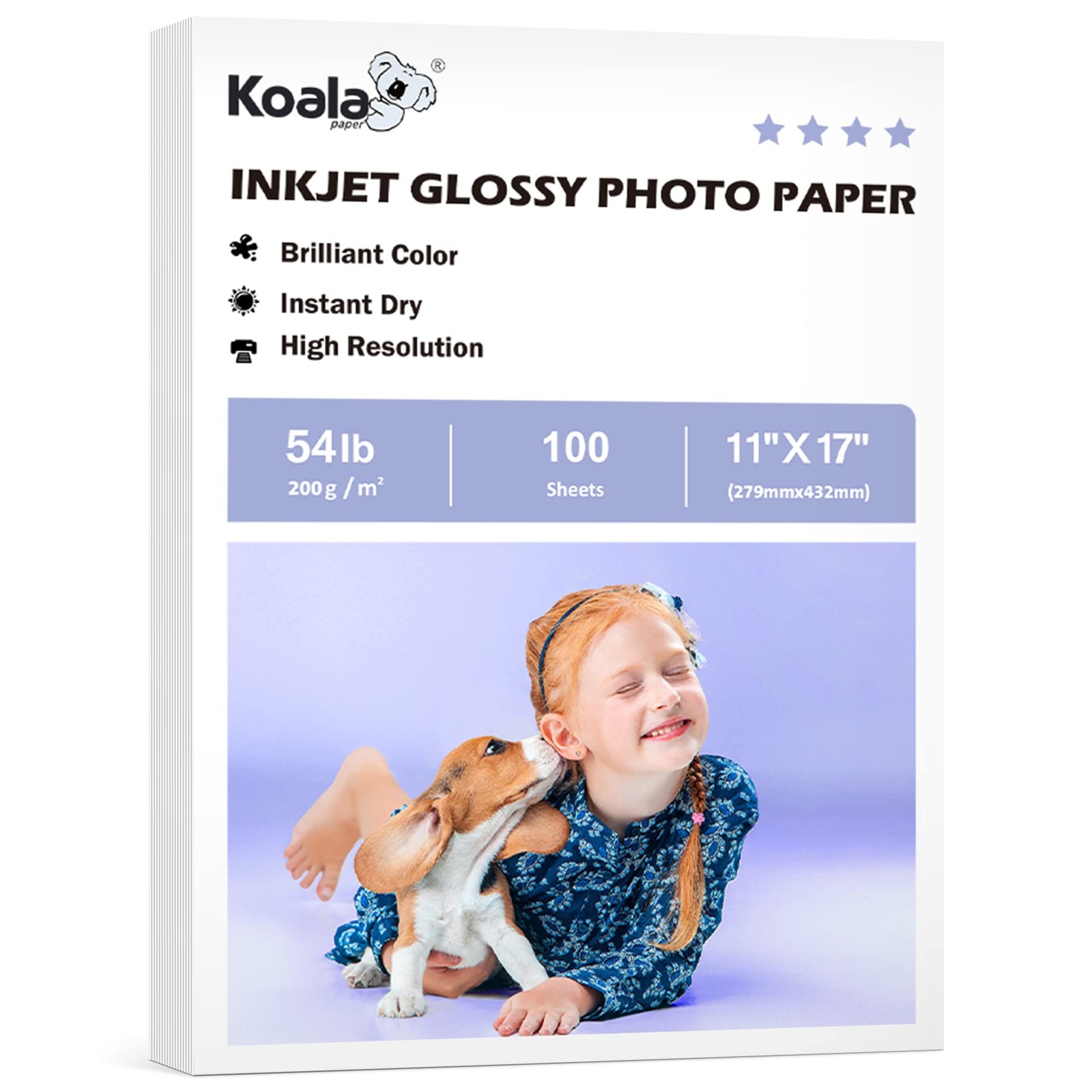 Koala Glossy Inkjet Photo Paper Thick 11×17 Inch 100 PCS 54LB 200gsm Dye