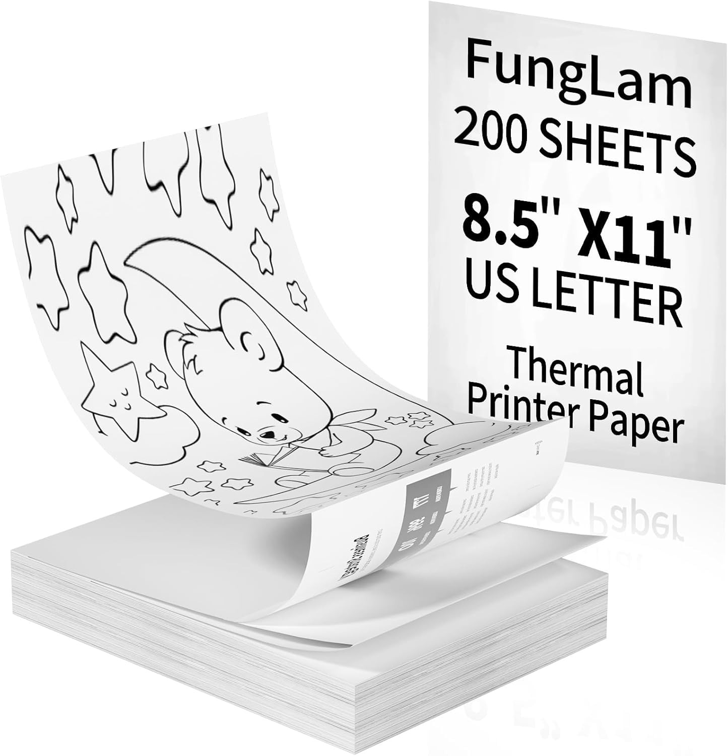FungLam Thermal Printer Paper 8.5” x 11”, US Letter 200 SHEETS, white