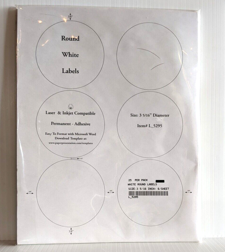 3 5/16″ Printable Blank Round Labels or Laser & Inkjet Printer 23 Sheets