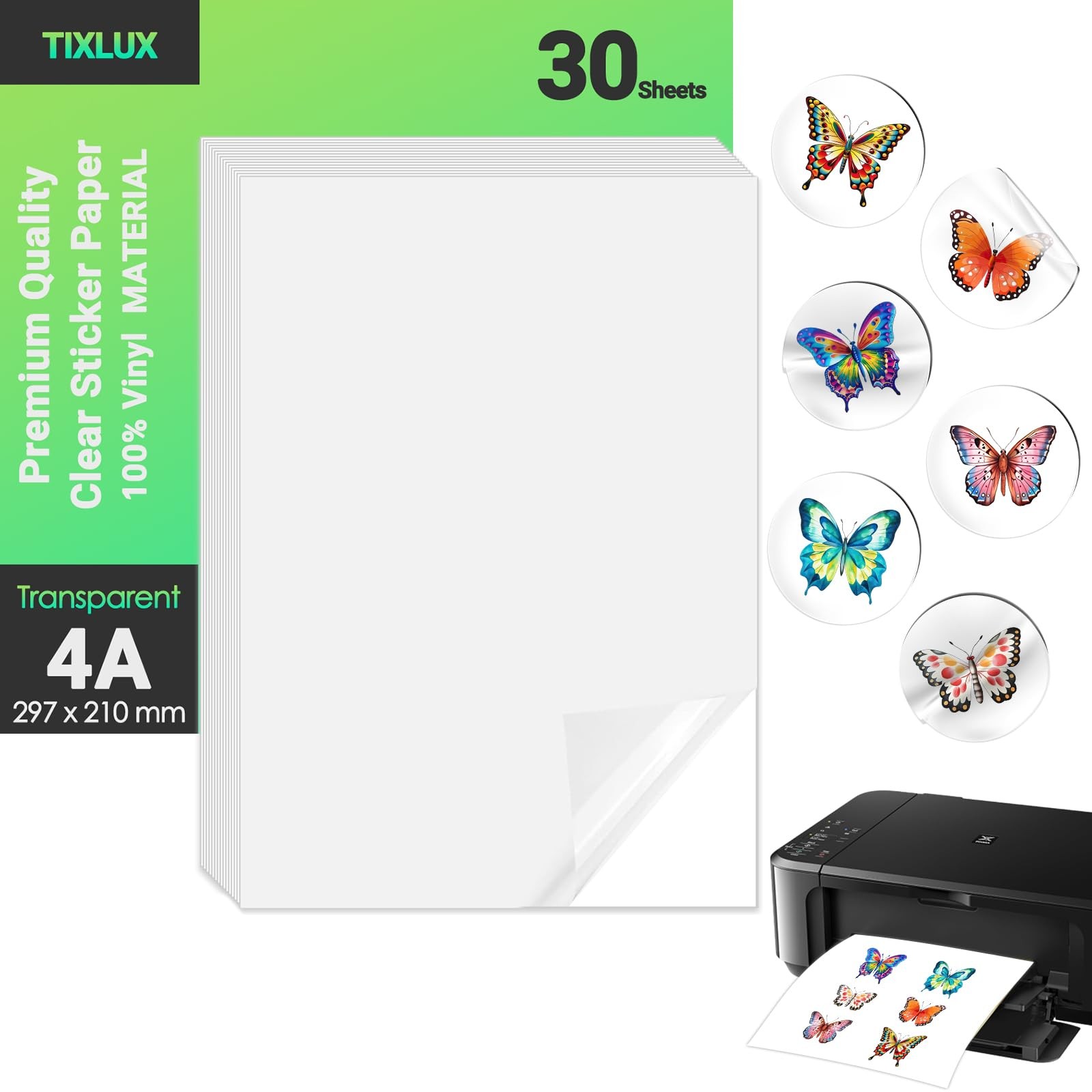 30 Sheets Vinyl Decal Paper for Inkjet Printers, Transparent, Self Adhesive…