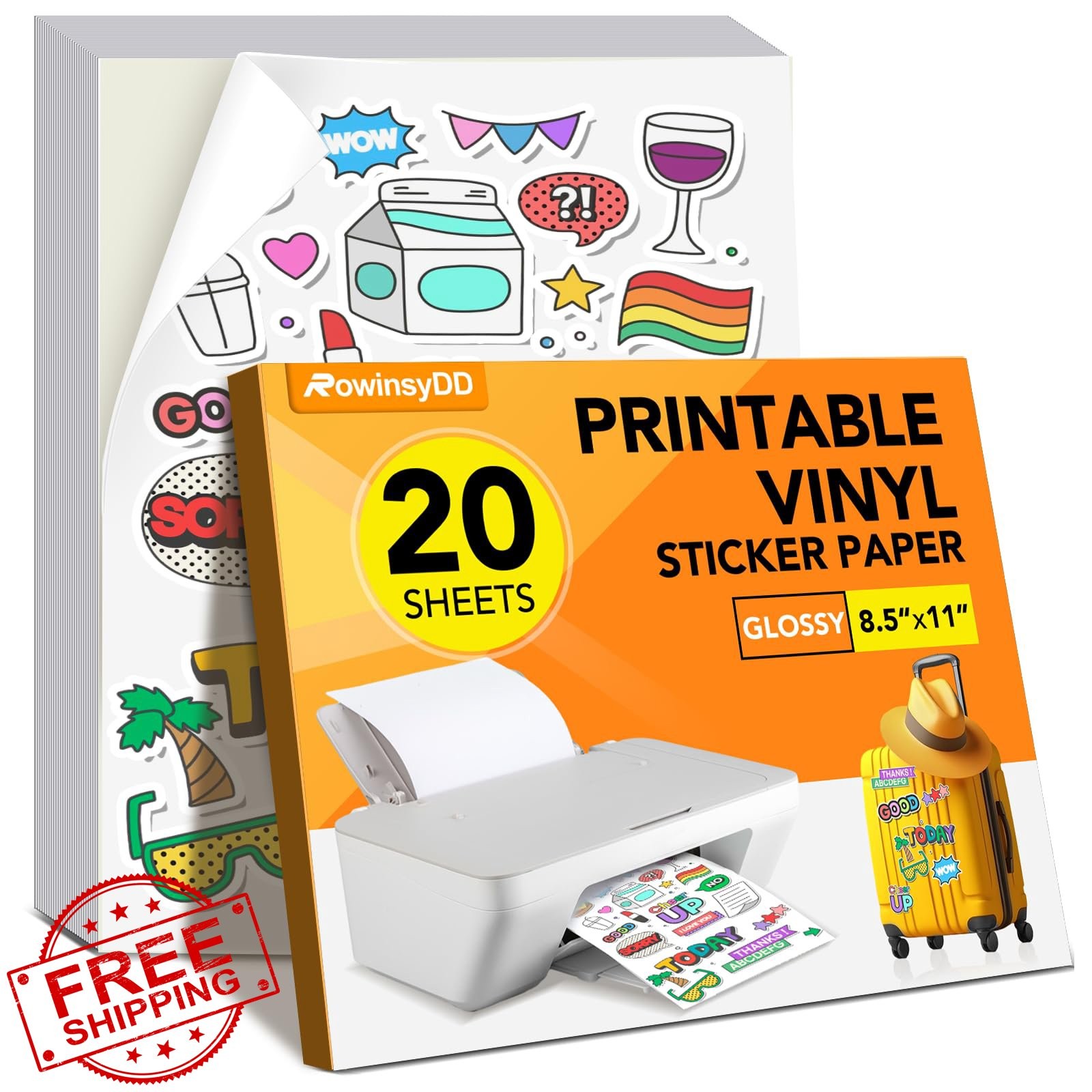 20pc Inkjet Sticker Paper Printable Vinyl 8.5×11 Glossy White