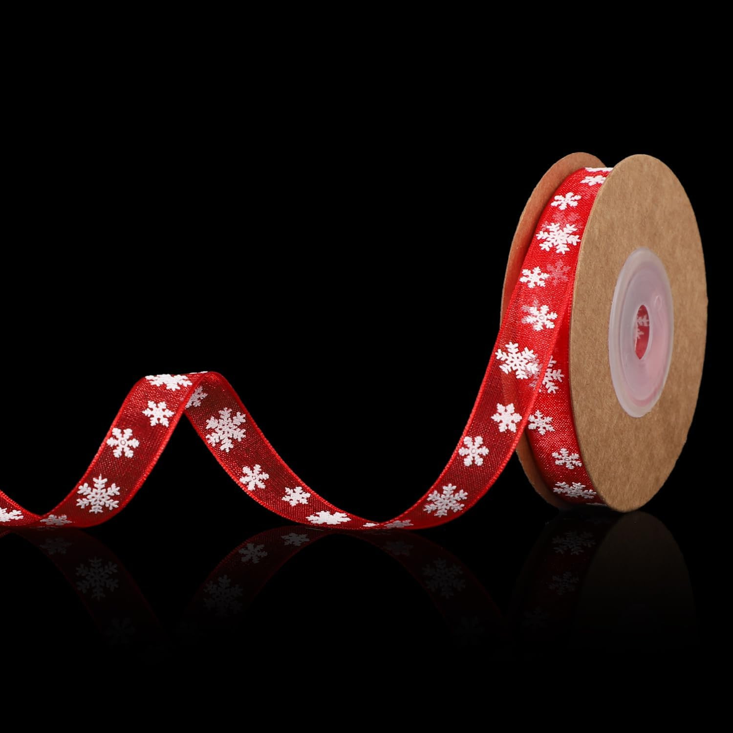 Snowflake Ribbon, Polyester Fibre Thin Christmas Ribbon Red White Snow Christmas