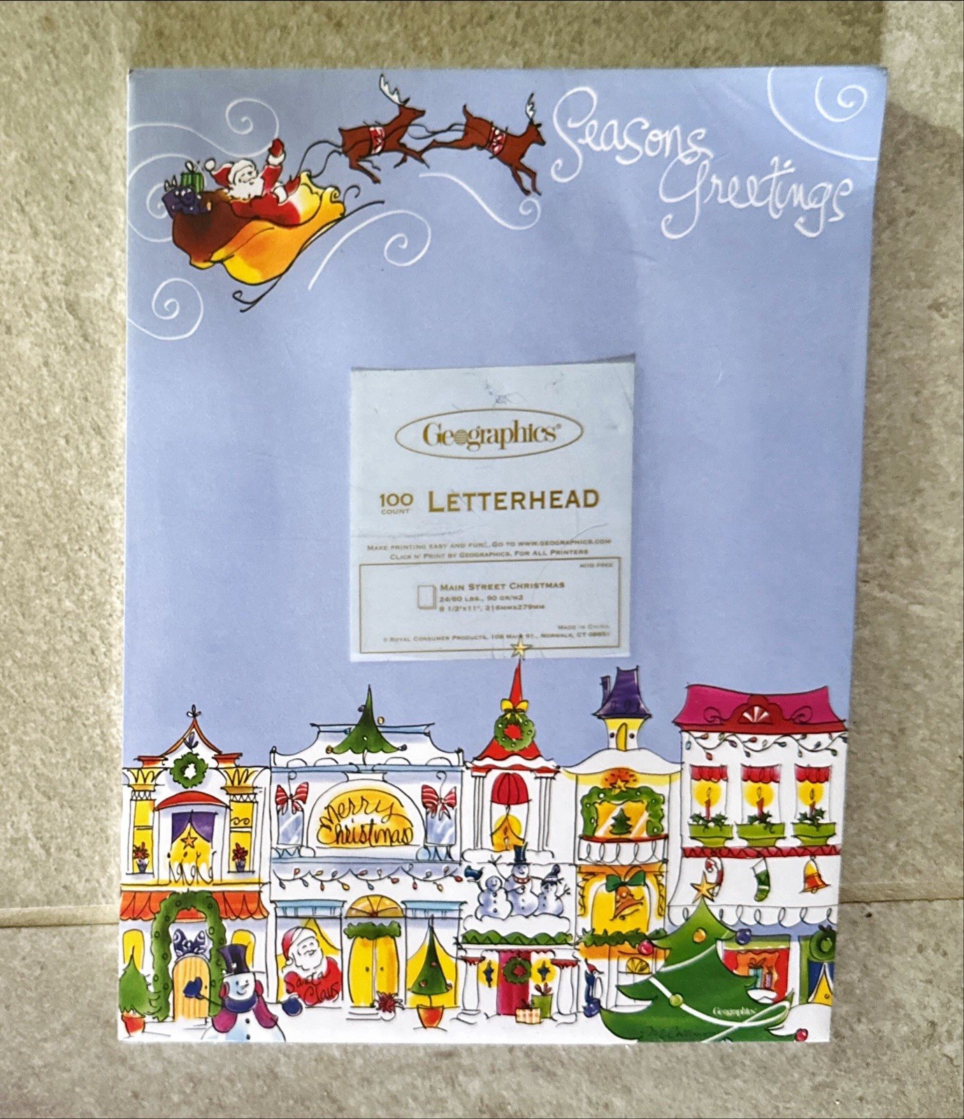 NEW Geographics 47342 Main Street Christmas Letterhead Stationary 100 Count