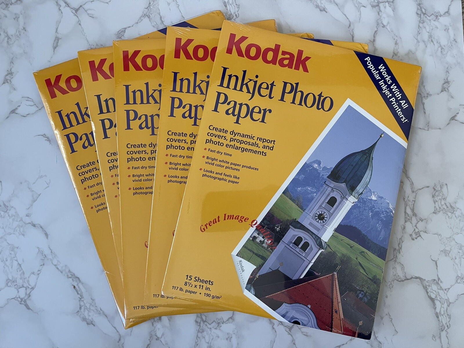 Lot of 5 Kodak Inkjet Photo Paper 8.5”x11” 75 Total Sheets 158 5199 New Sealed