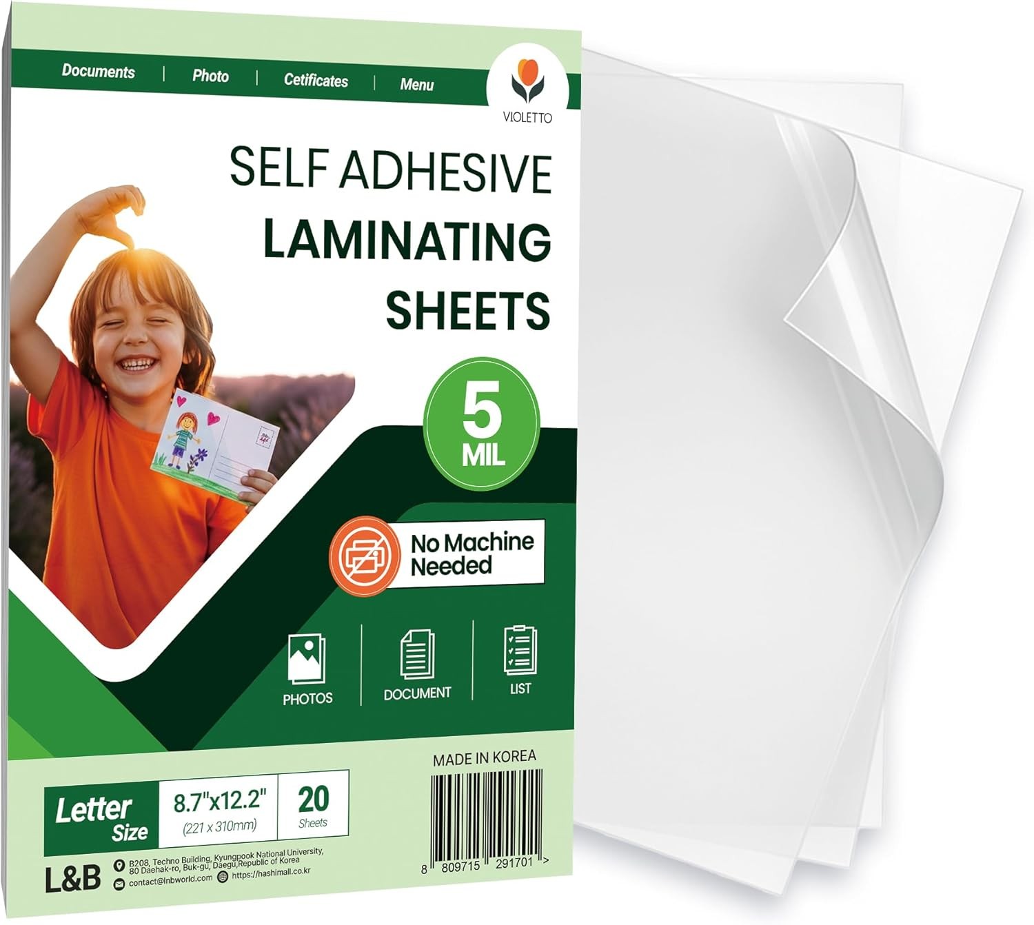 5mil Self-Adhesive Laminating Sheets 20 Pack, Letter Size, 8.7 x 12.2 Inches