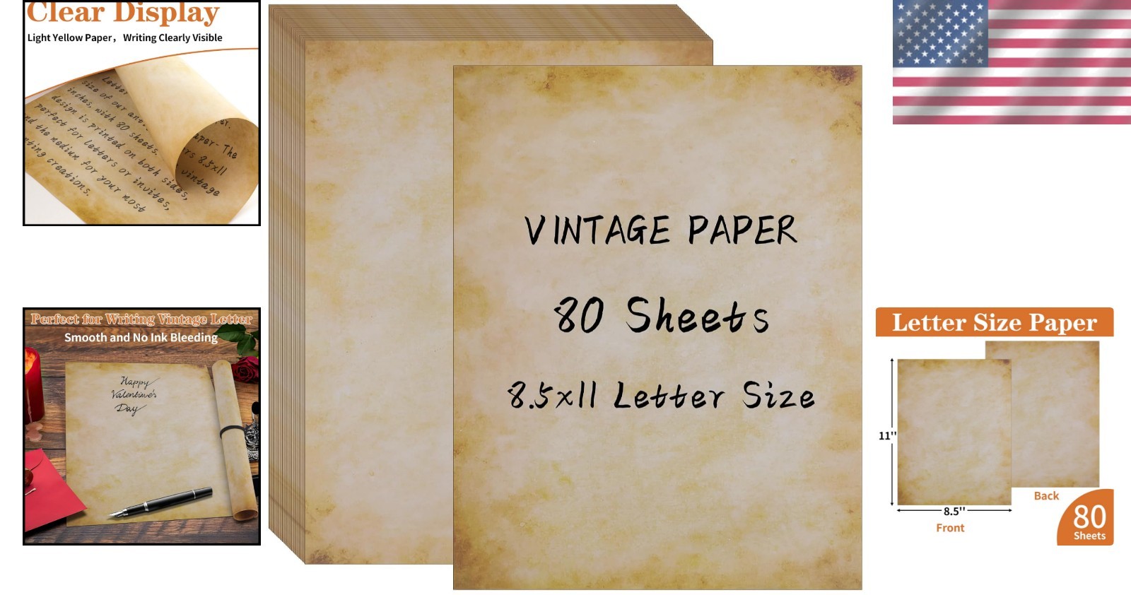 Classic Antique Stationery – 80 Sheets Aged Printer Paper for Creative Invites