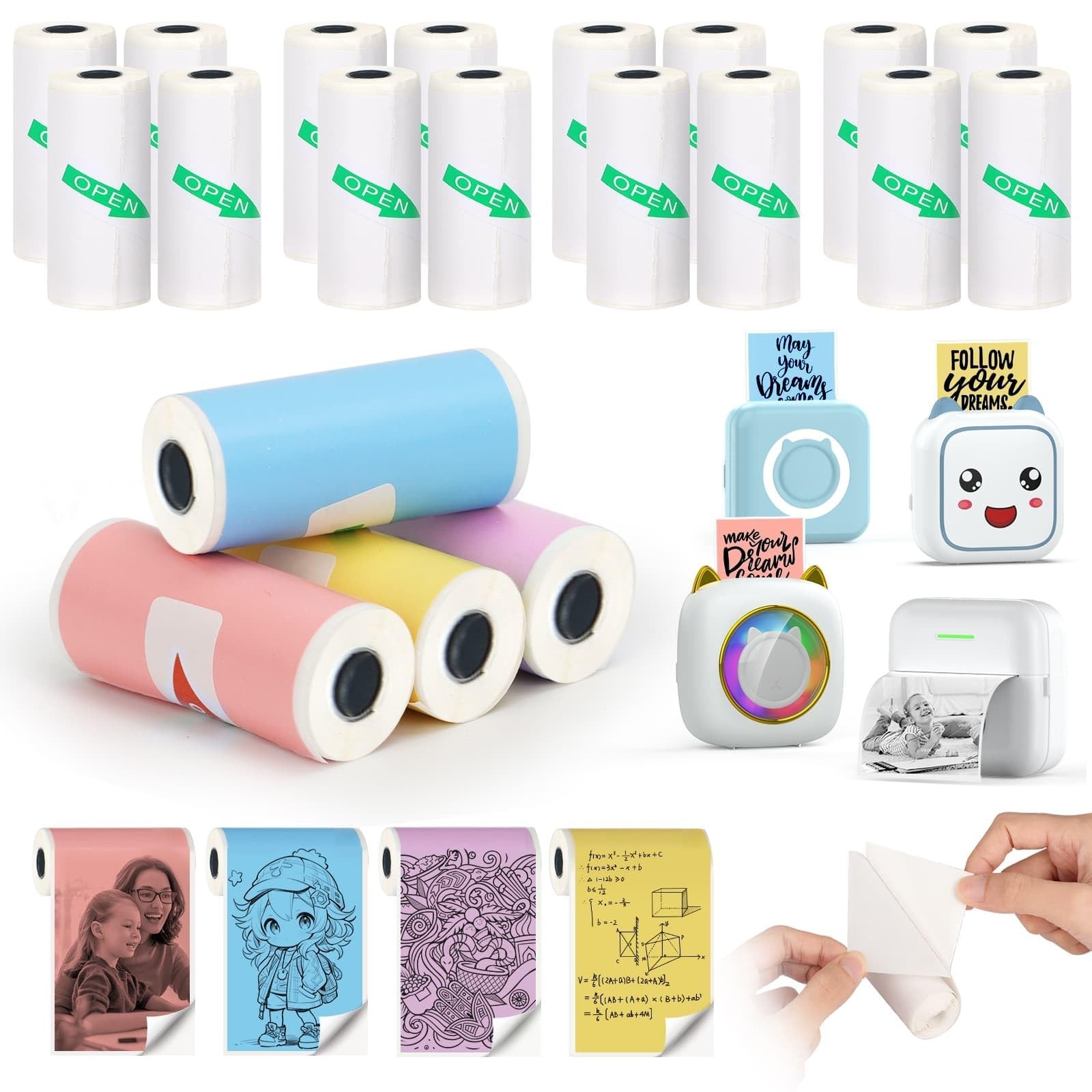 20 Rolls Mini Thermal Sticker Paper 57x25mm Inkless Self-Adhesive for Bluetooth