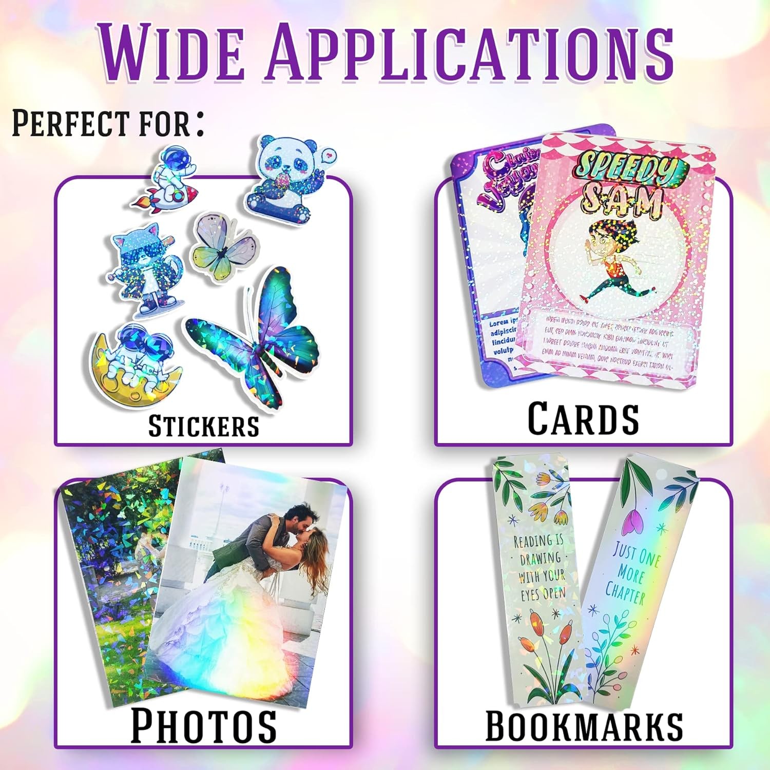 Koala Holographic Laminate Sheets A4 – Clear Self-Adhesive Sticker Paper, 25