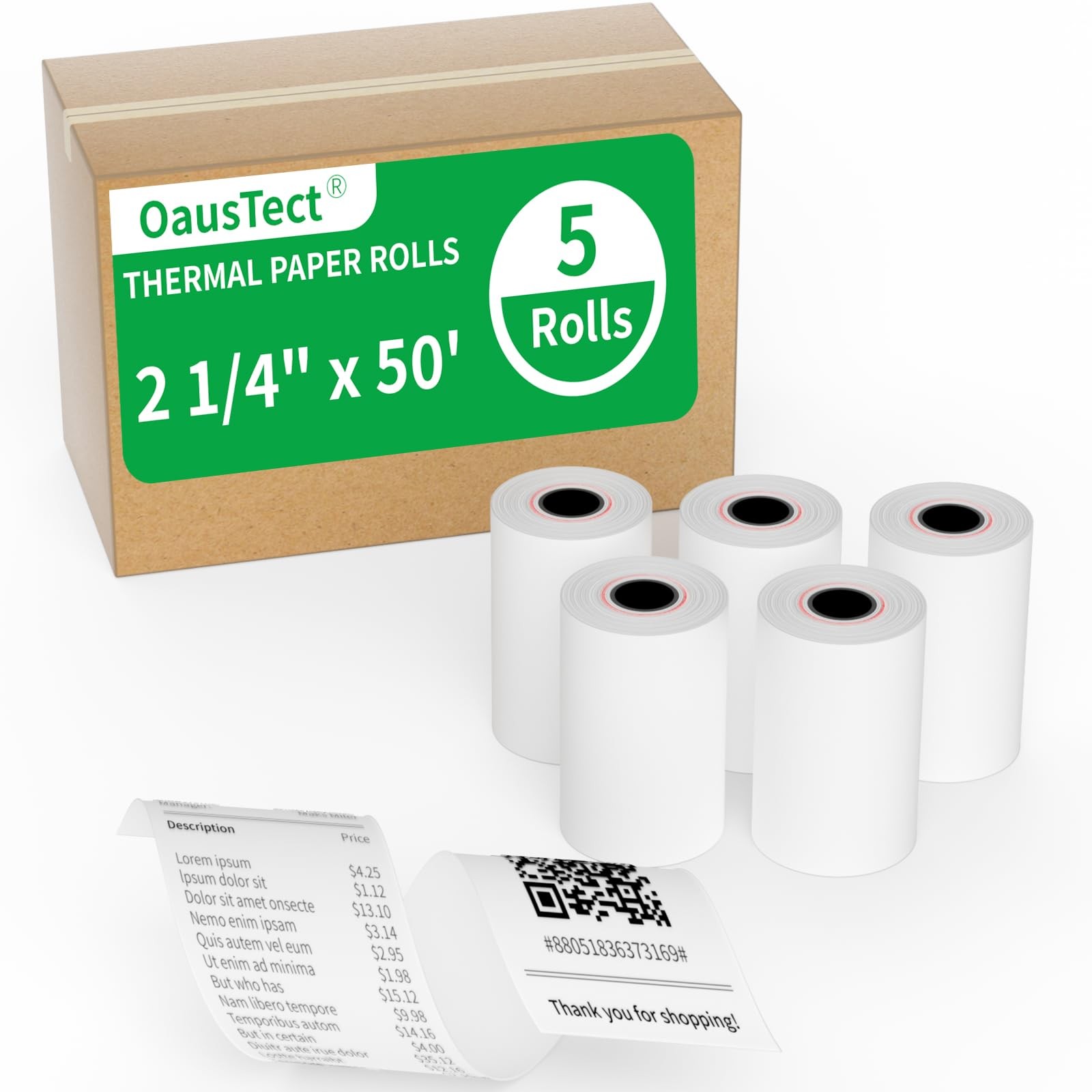 Thermal Paper Rolls 2.25 x 50 ft, 5 Credit Card 2 1/4″ x 50′, white