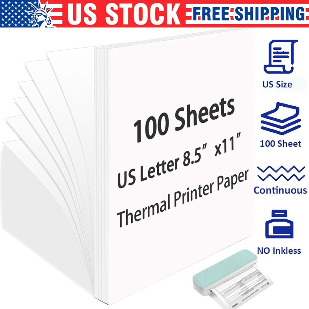 100 Sheets Thermal Printer Paper 8.5 X 11 Inch US Letter Size Thermal Paper