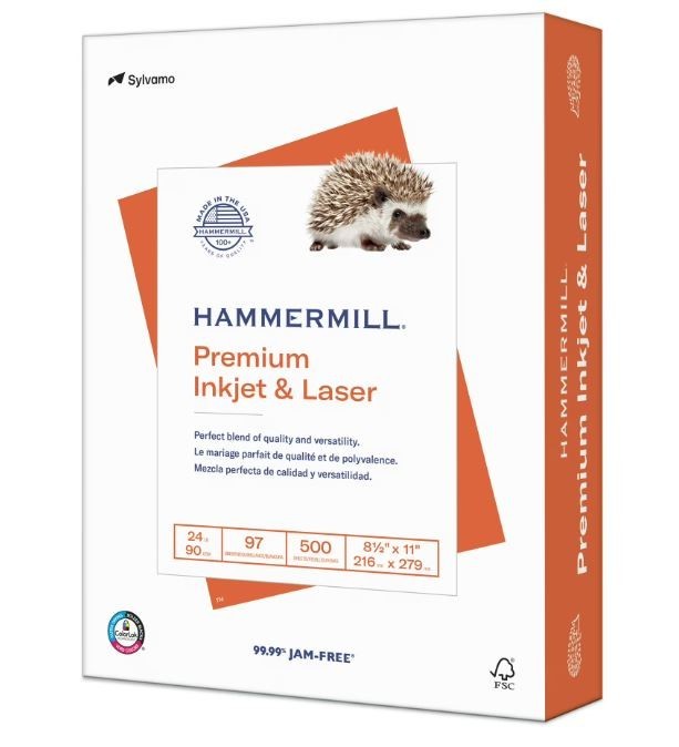 Hammermill Printer Paper, Premium Inkjet & Laser Paper 24 Lb, 8.5 x 11 – 1 Ream