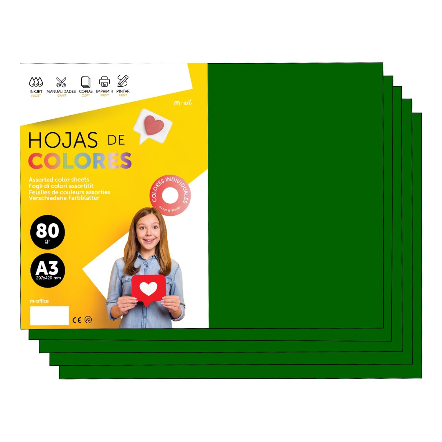 Colourful Paper A3 80g for Printers & Crafts, Coloured Sheets for Kids, Creat…