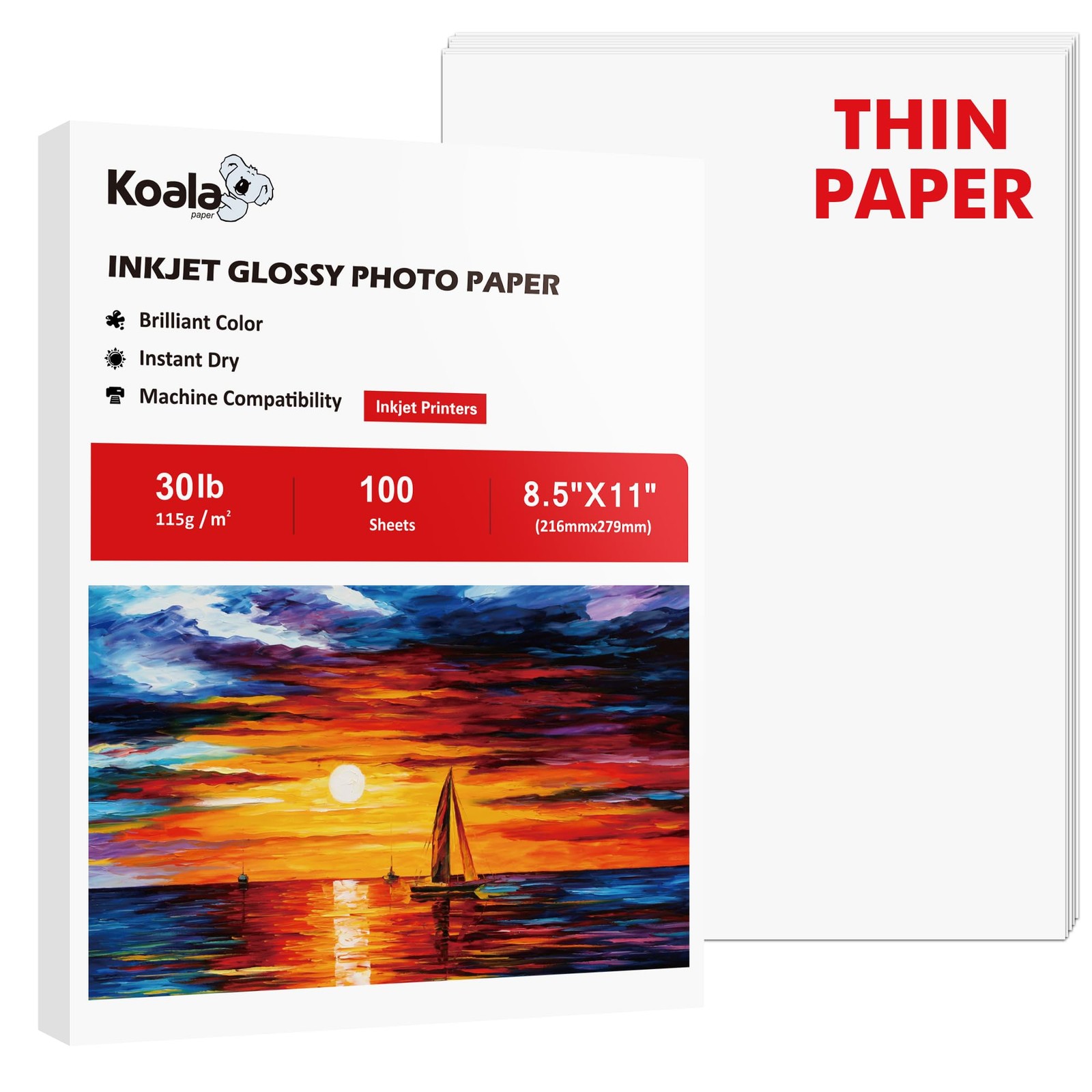 Glossy Inkjet Paper 8.5×11 100 Sheets for Dye Ink Printers 115gsm