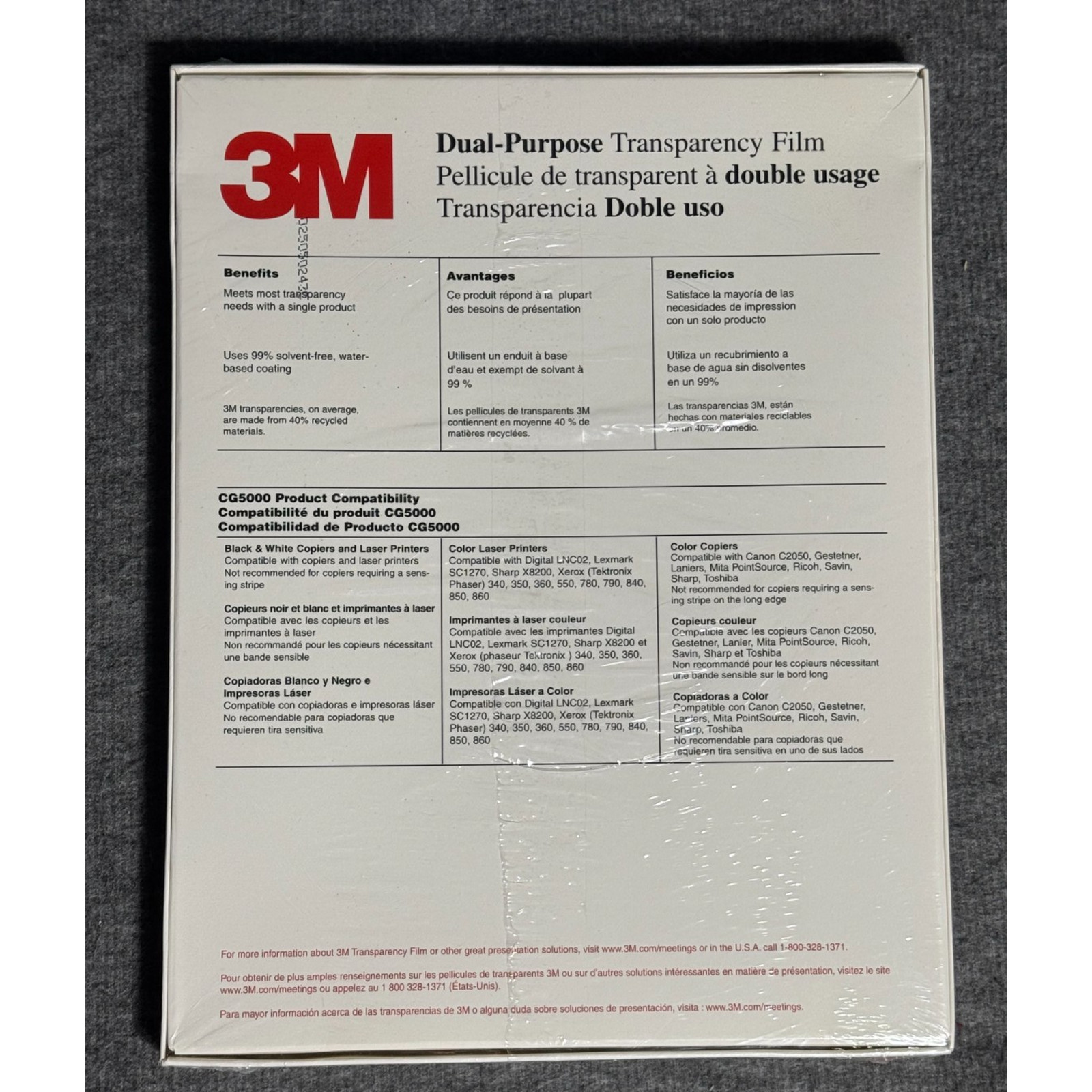 3M Multipurpose Transparency Film Clear 8.5×11” 65 Count Inkjet Laser Copier