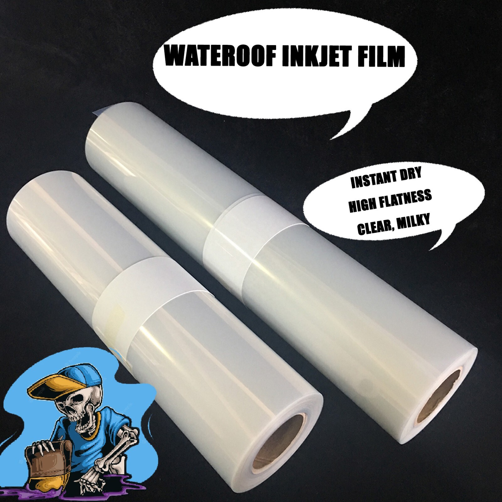 13″x100’，2 rolls，Waterproof Inkjet Screen Printing Milky Transparency Film 5mil