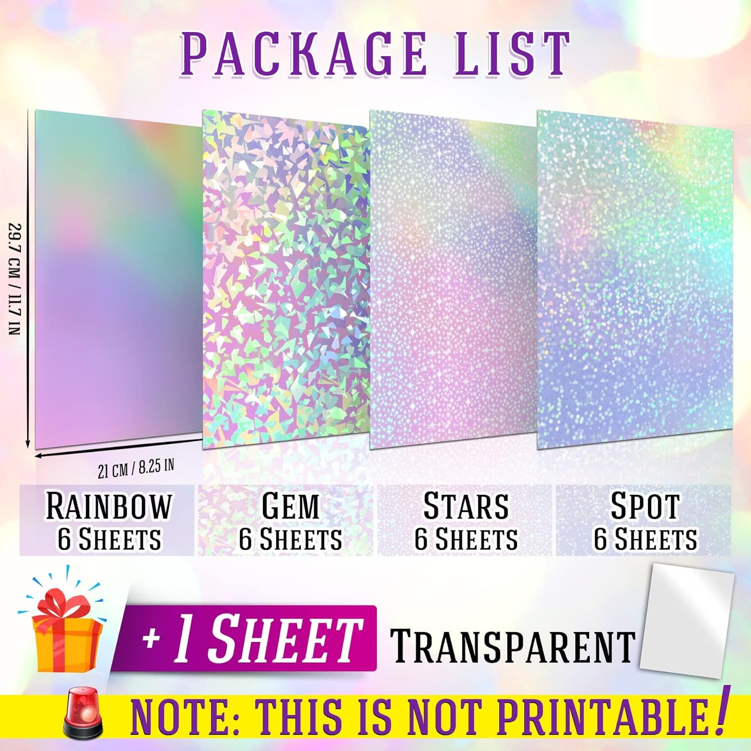 Koala Holographic Laminate Sheets A4 – Clear Self-Adhesive Sticker Paper, 25